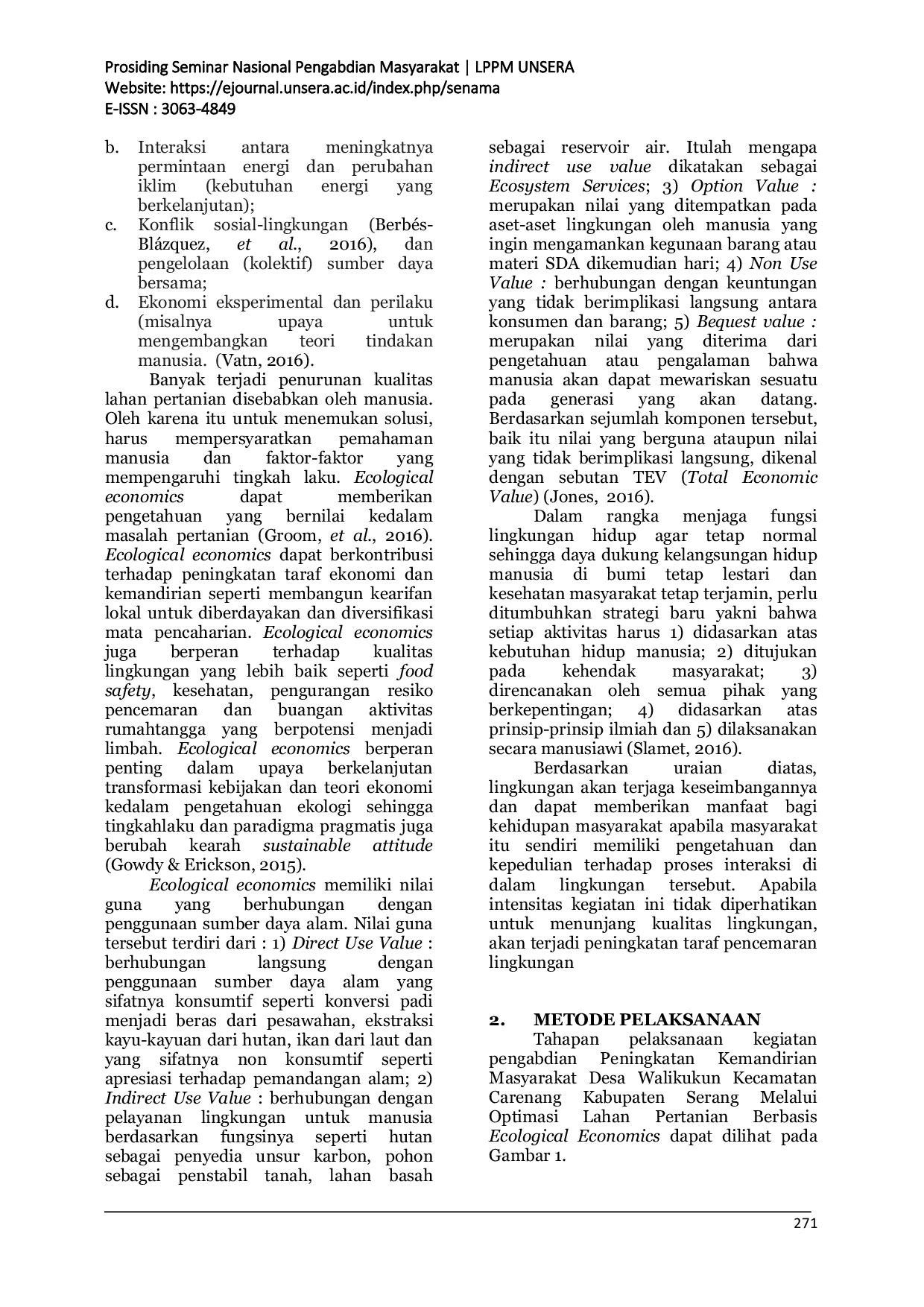 JURIS Peningkatan Kemandirian Masyarakat Desa Walikukun Kecamatan Carenang Kabupaten Serang Melalui Optimasi Lahan Pertanian Berbasis Ecological Economics