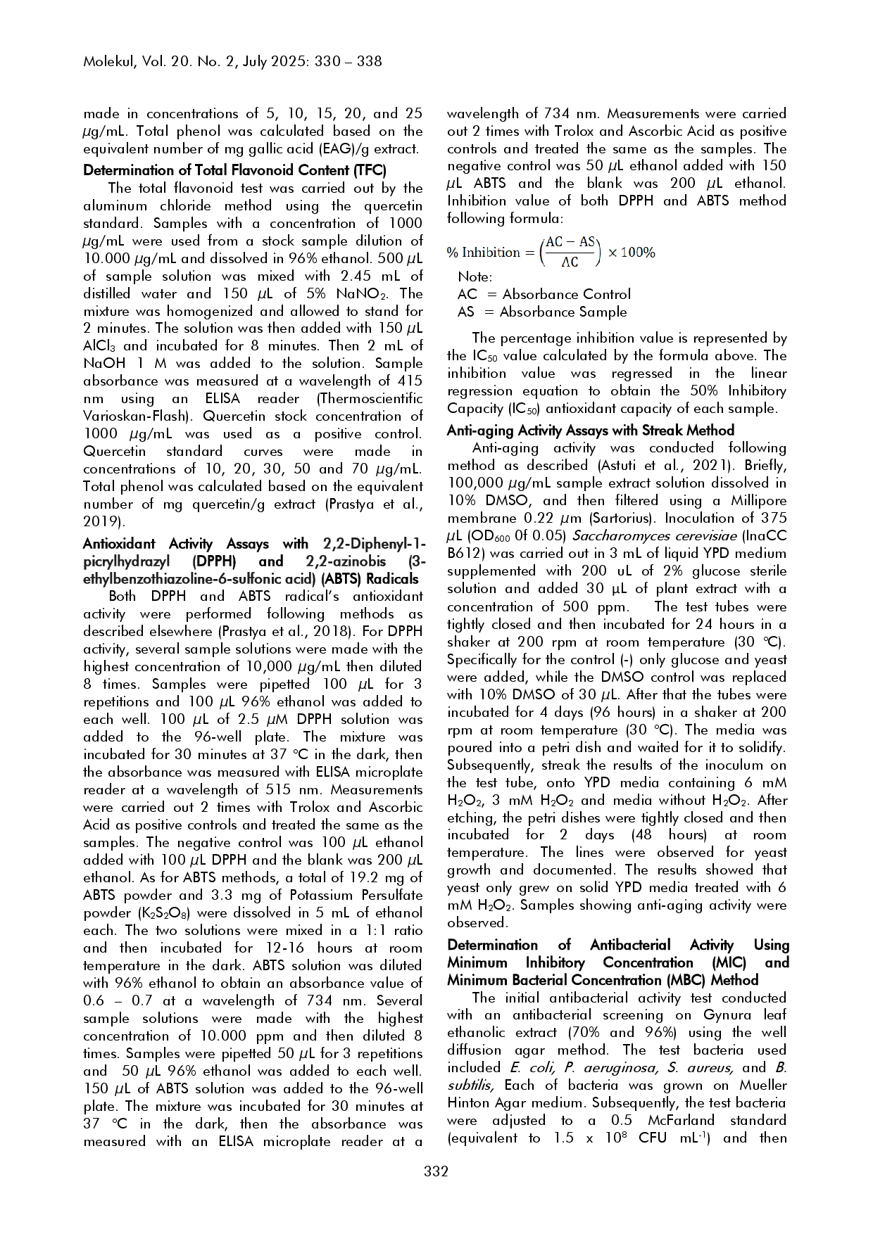 juris Antioxidant Anti Aging and Antibacterial Activity from Dewa Leaves Ethanolic Extract Gynura japonica Thunb Juel