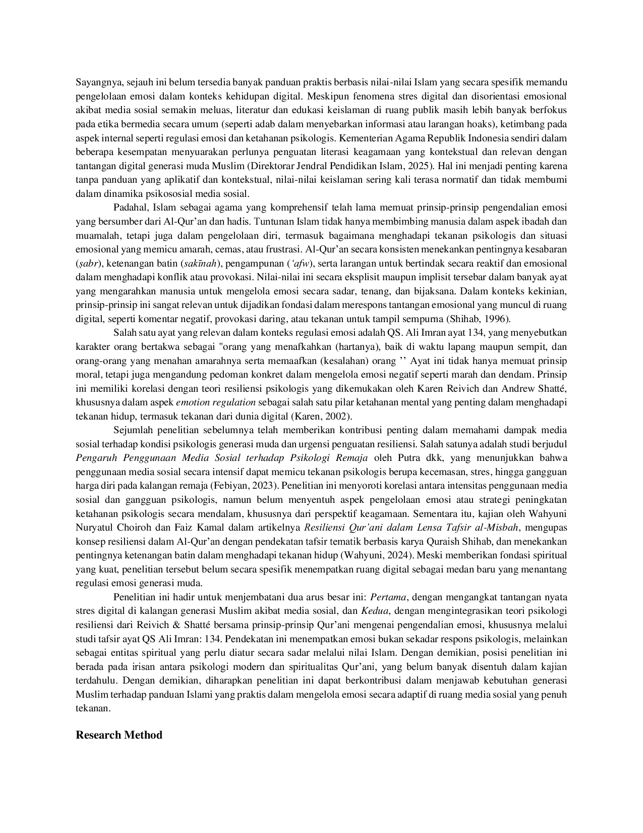 JURIS A Emotion Regulation Pada Media Sosial Studi Psikologi Resiliensi dan QS Ali Imran 3 134