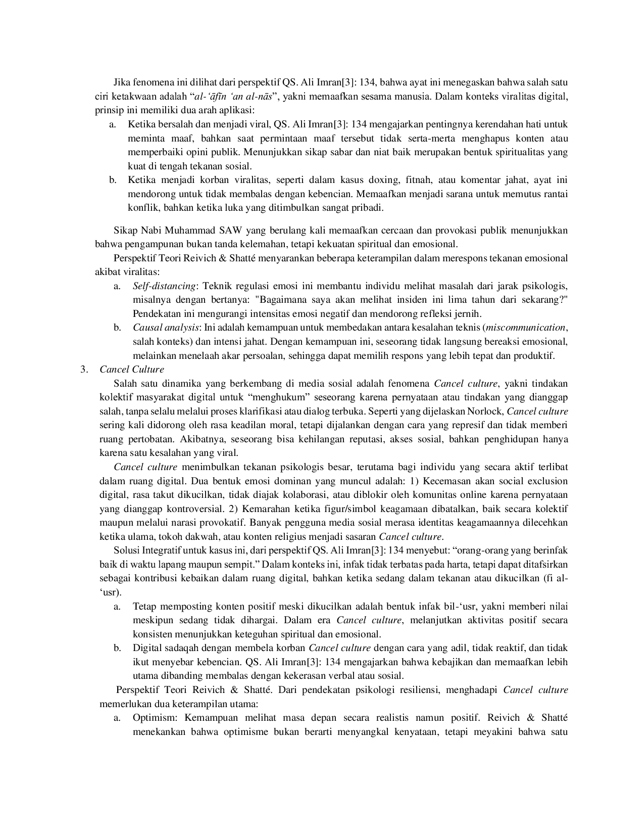JURIS A Emotion Regulation Pada Media Sosial Studi Psikologi Resiliensi dan QS Ali Imran 3 134