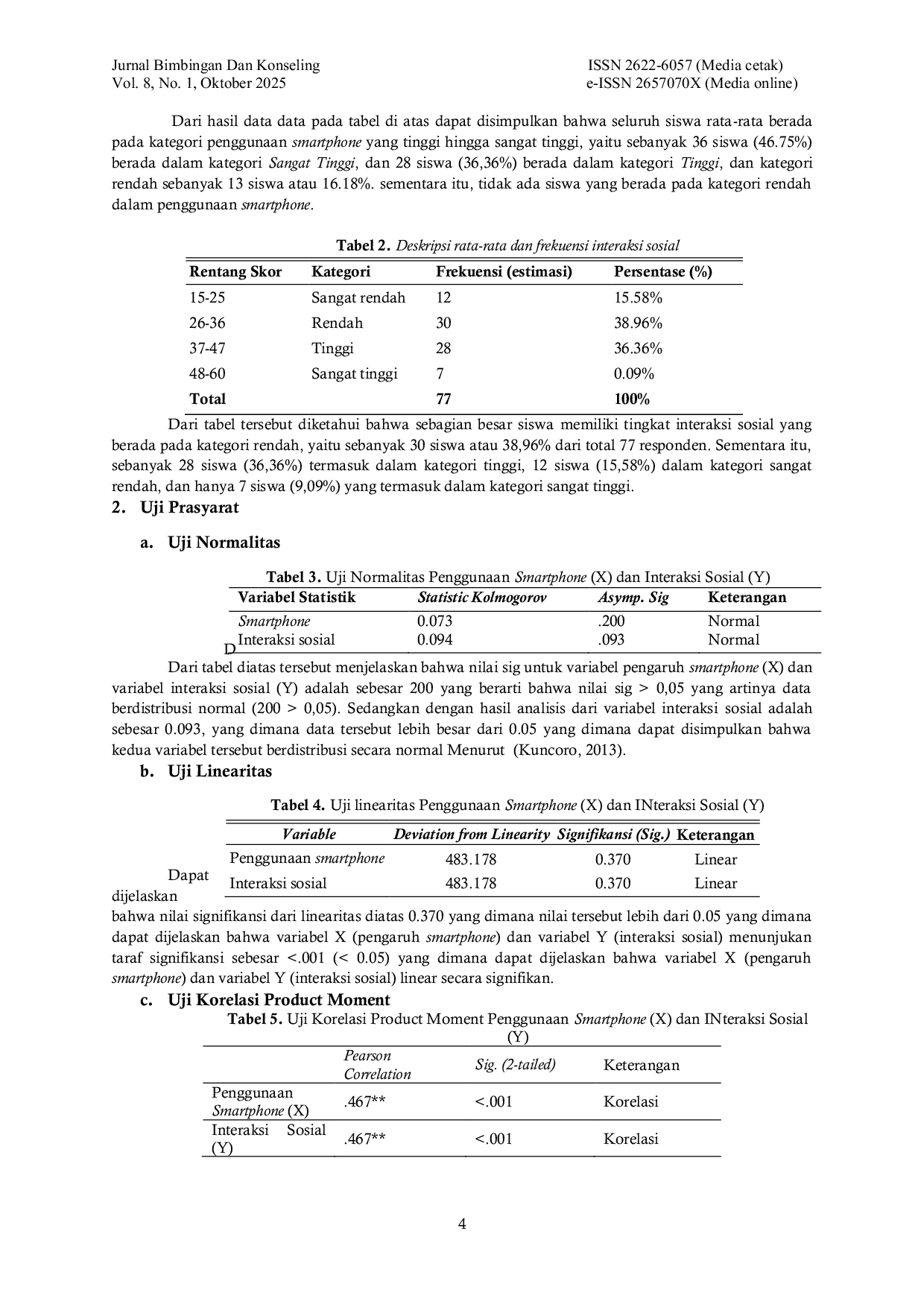 JURIS Pengaruh Penggunaan Smartphone Terhadap Interaksi Sosial Siswa SMP MTs Al Fathiyah