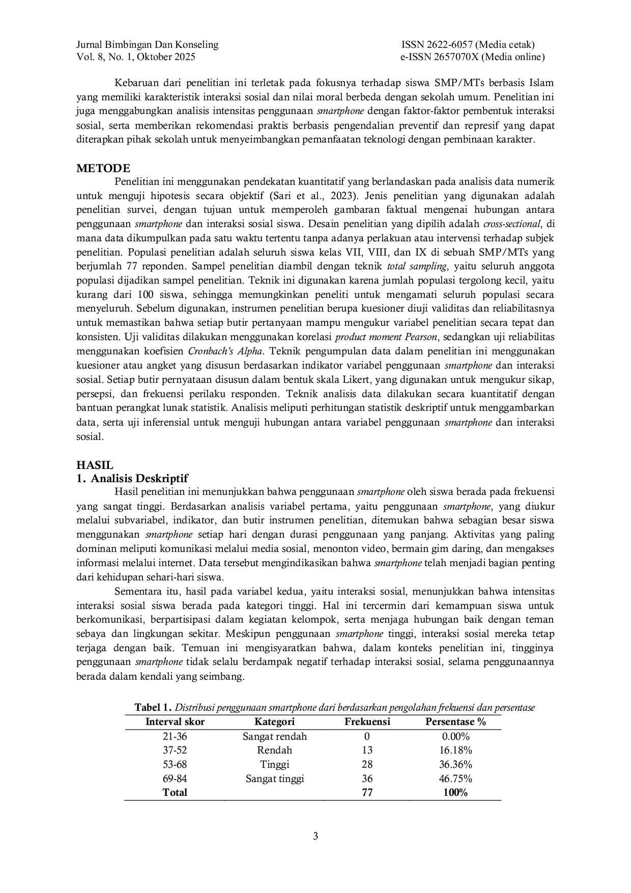 JURIS Pengaruh Penggunaan Smartphone Terhadap Interaksi Sosial Siswa SMP MTs Al Fathiyah