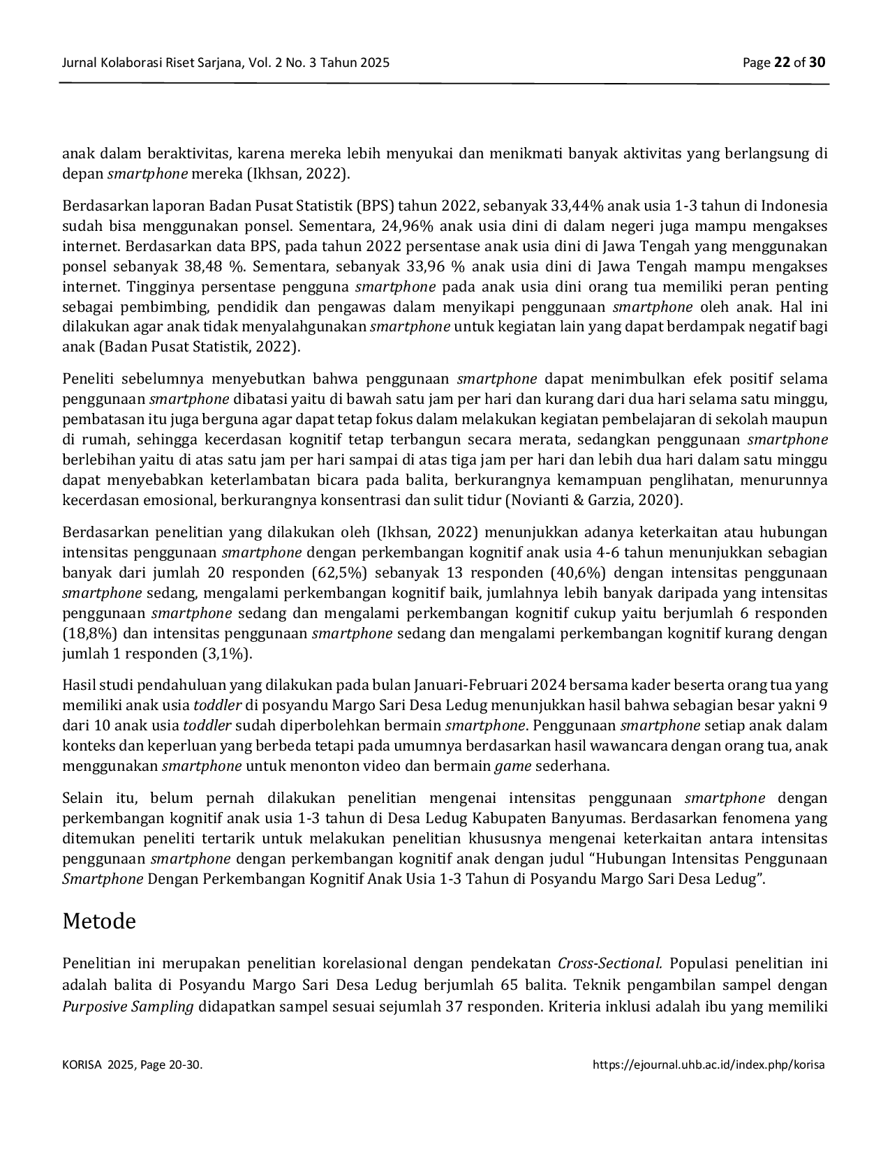 JURIS Smartphone dan Perkembangan Kognitif Anak Usia Dini Studi di Desa Ledug Banyumas