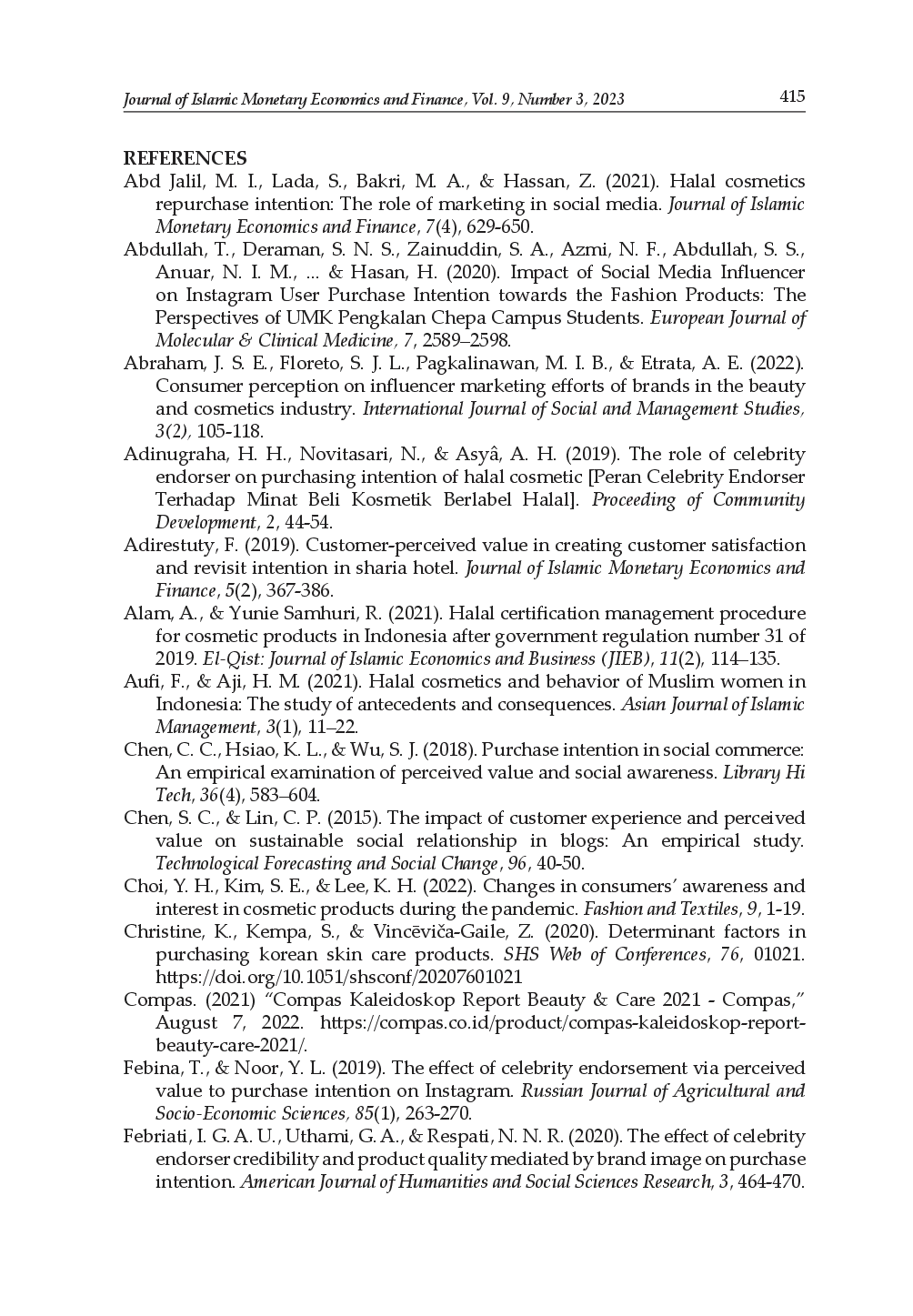 juris Purchase Intention of Halal Local Beauty Brand During COVID 19 The Role of Influencers Credibility and Halal Awareness