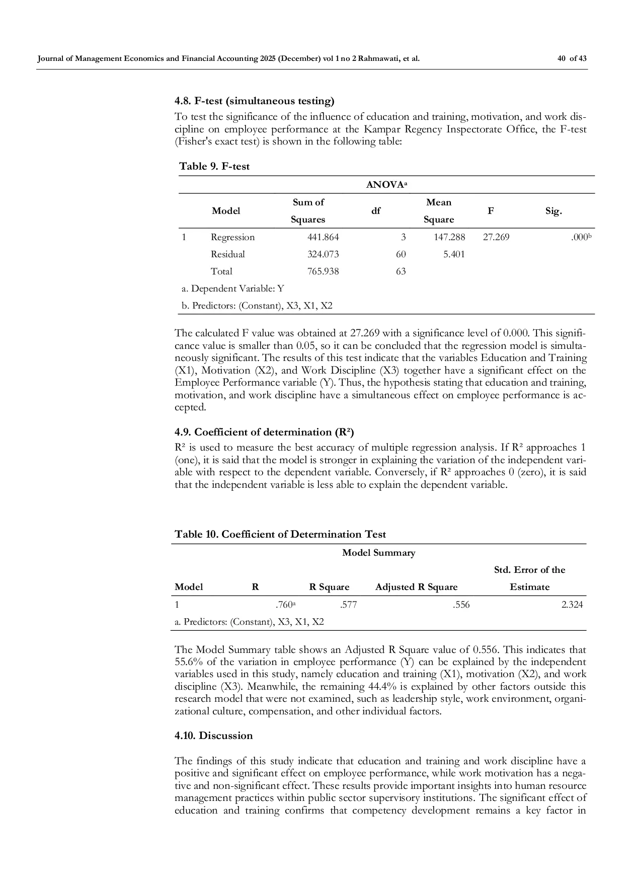 JURIS Determinants of Employee Performance in Regional Government Inspectorates The Role of Education and Training Motivation and Work Discipline