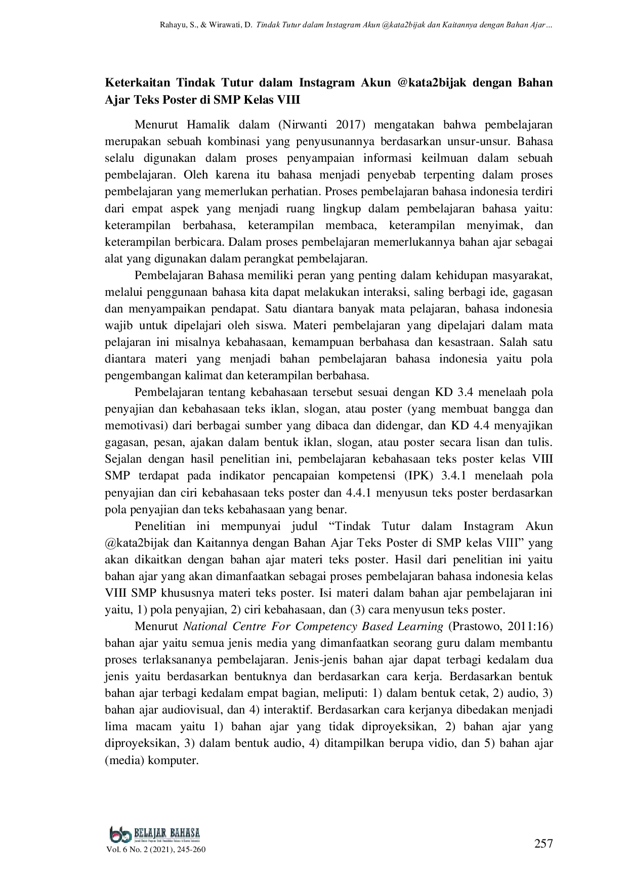 JURIS Tindak Tutur dalam Instagram Akun kata2bijak dan Kaitannya dengan Bahan Ajar di SMP Kelas VIII