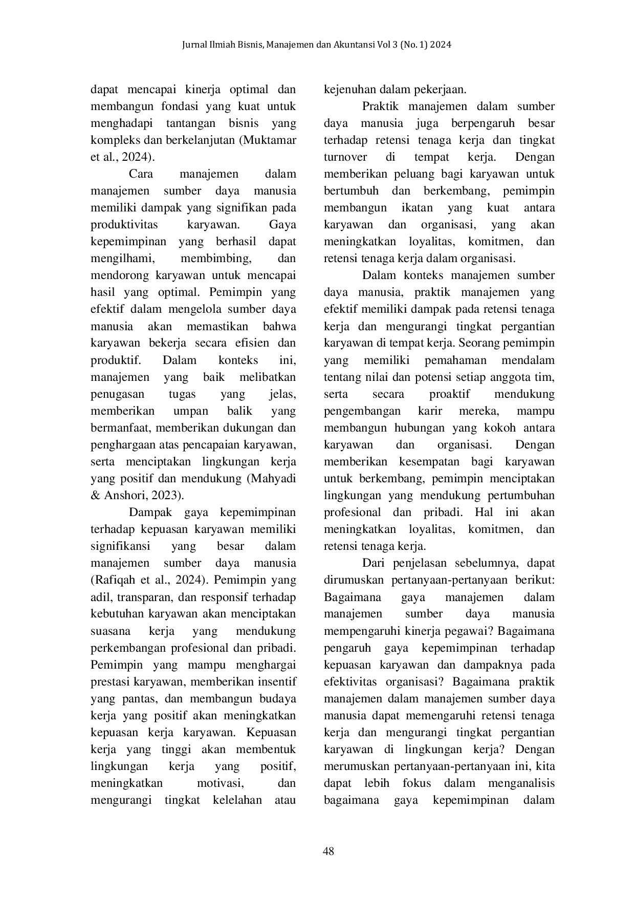 JURIS Peran Kepemimpinan dalam Pengelolaan Sumber Daya Manusia Faktor Faktor yang Mempengaruhi Kepuasan Tenaga Kerja