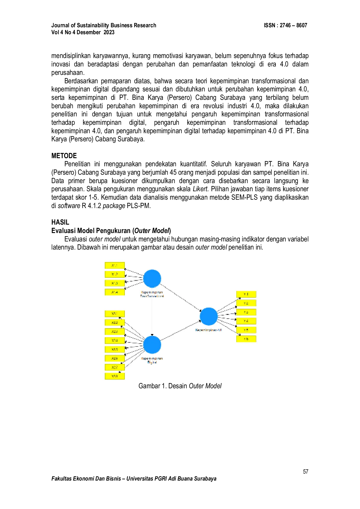 JURIS Analisis Perubahan Kepemimpinan Perusahaan Jasa Konsultan Teknik Konstruksi di Era Revolusi Industri 4 0 Studi Kasus di PT Bina Karya Persero Cabang Surabaya