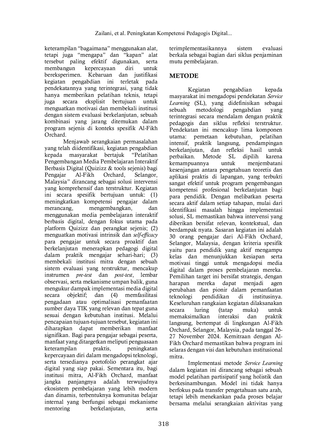 JURIS Peningkatan Kompetensi Pedagogis Digital Guru melalui Pelatihan Media Interaktif Berbasis Service Learning di Al Fikh Orchard Malaysia