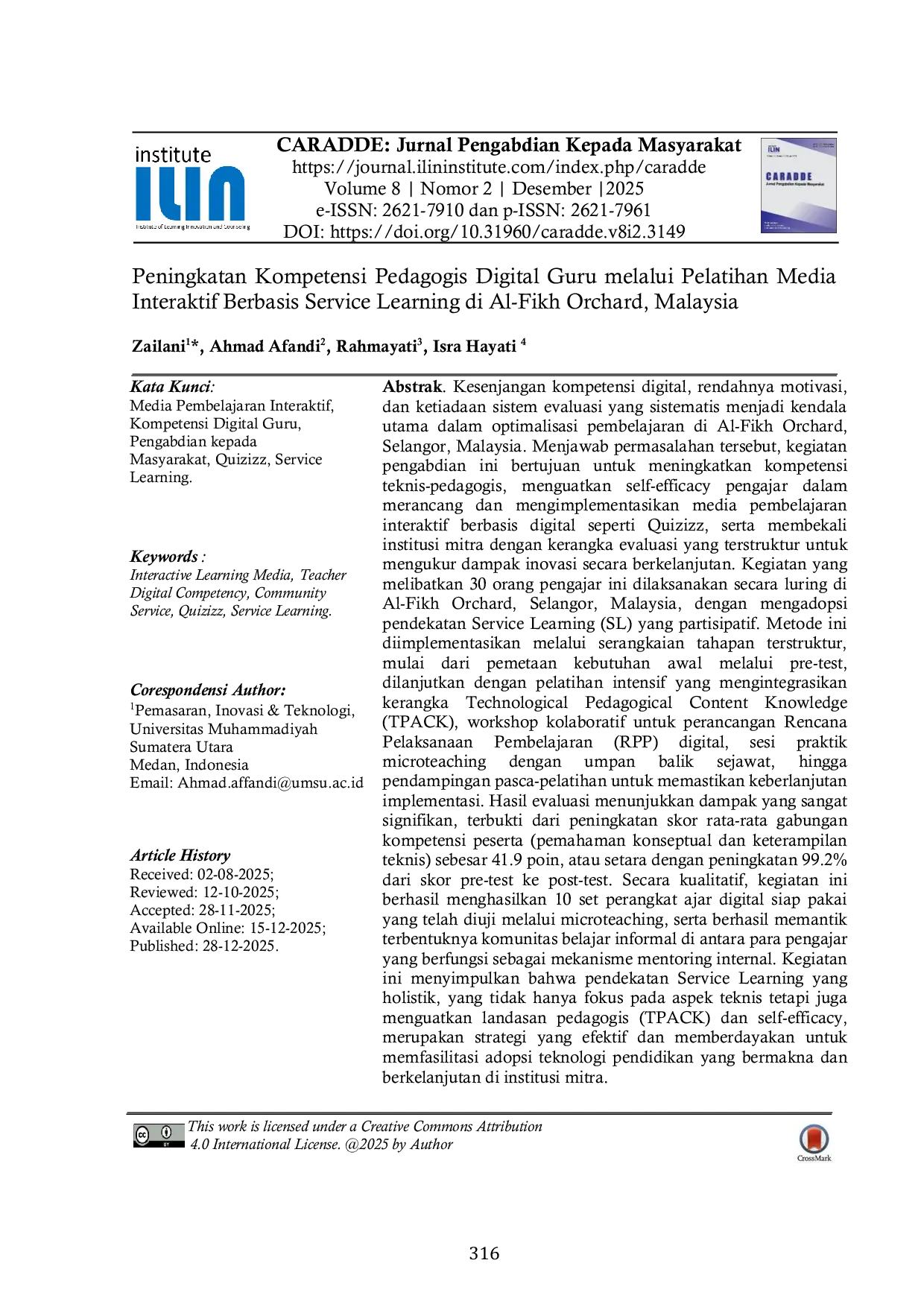 JURIS Peningkatan Kompetensi Pedagogis Digital Guru melalui Pelatihan Media Interaktif Berbasis Service Learning di Al Fikh Orchard Malaysia