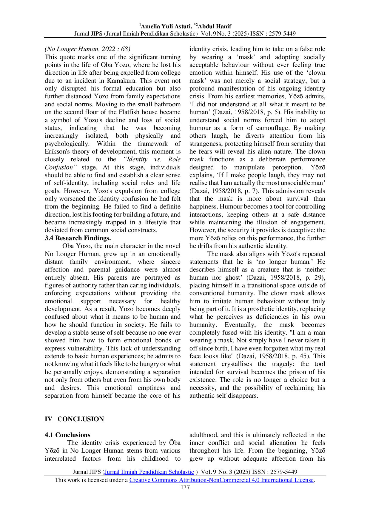 JURIS Identity Crisis Of The Clown In Dazai Osamu s No Longer Human Using Erik Erikson Psychosocial Theory