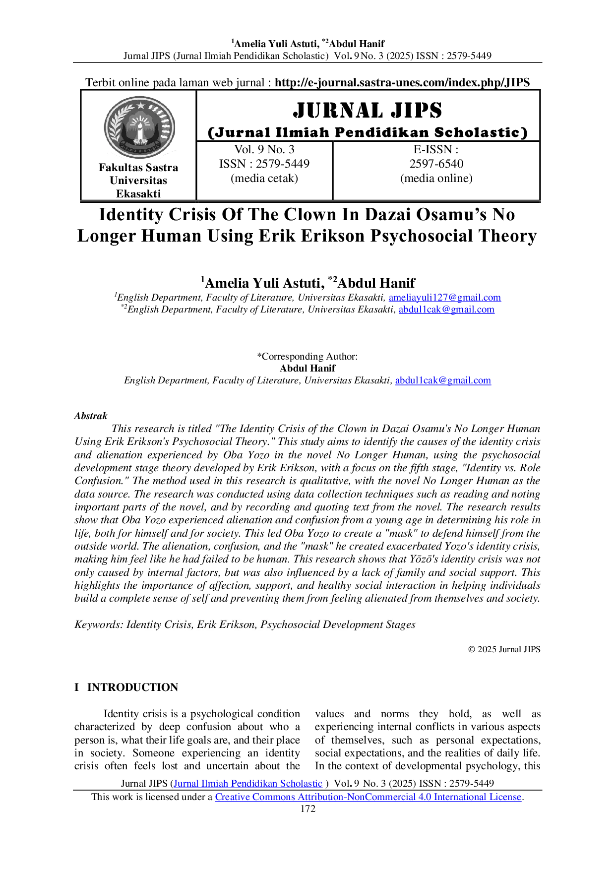 JURIS Identity Crisis Of The Clown In Dazai Osamu s No Longer Human Using Erik Erikson Psychosocial Theory