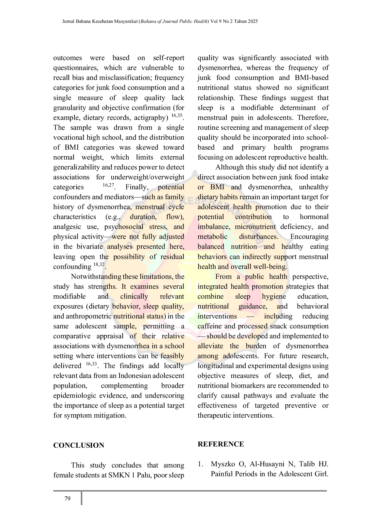 JURIS Preventive Health Insights The Correlation of Junk Food Intake and Sleep Quality with Dysmenorrhea