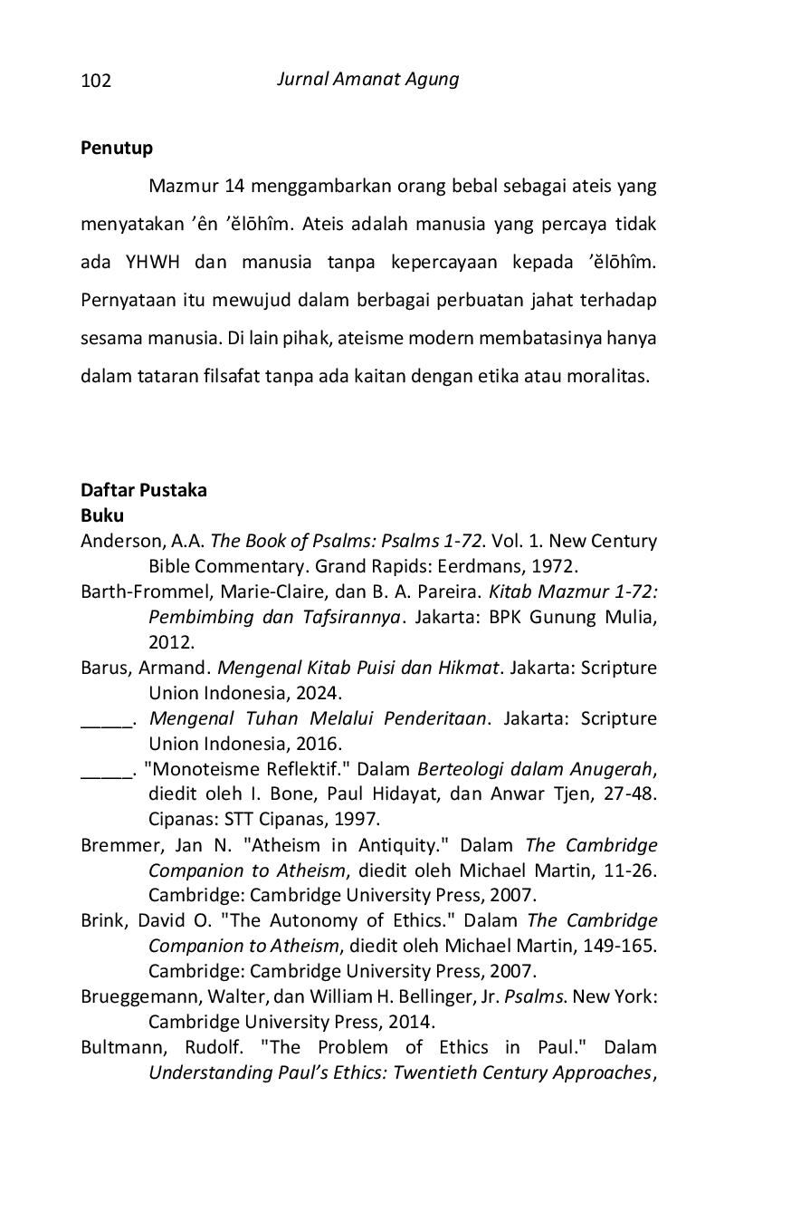 JURIS Ateisme Penelitian Puitis Afektif Mazmur 14