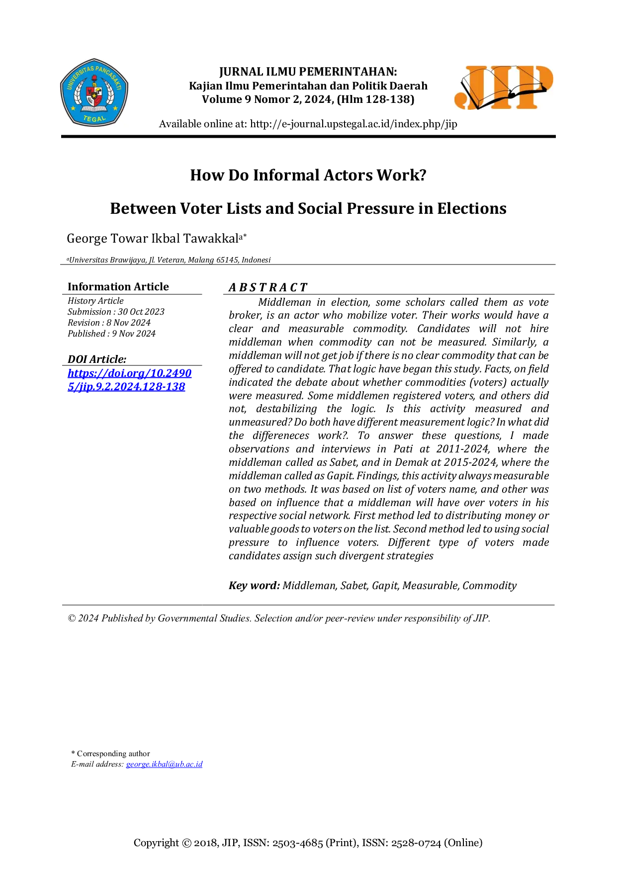JURIS How Do Informal Actors Work Between Voter Lists and Social Pressure in Elections