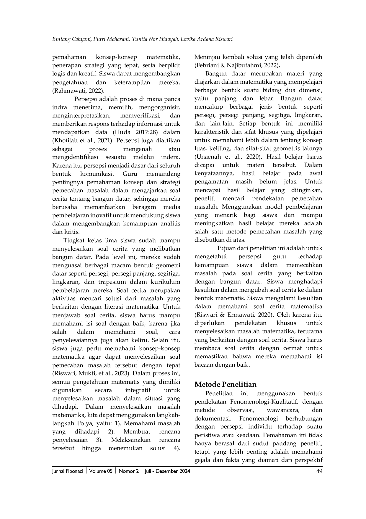 JURIS Persepsi Guru Mengenai Pemecahan Masalah Matematis Pada Soal Cerita Bangun Datar Siswa Kelas V SD 2 Jojo