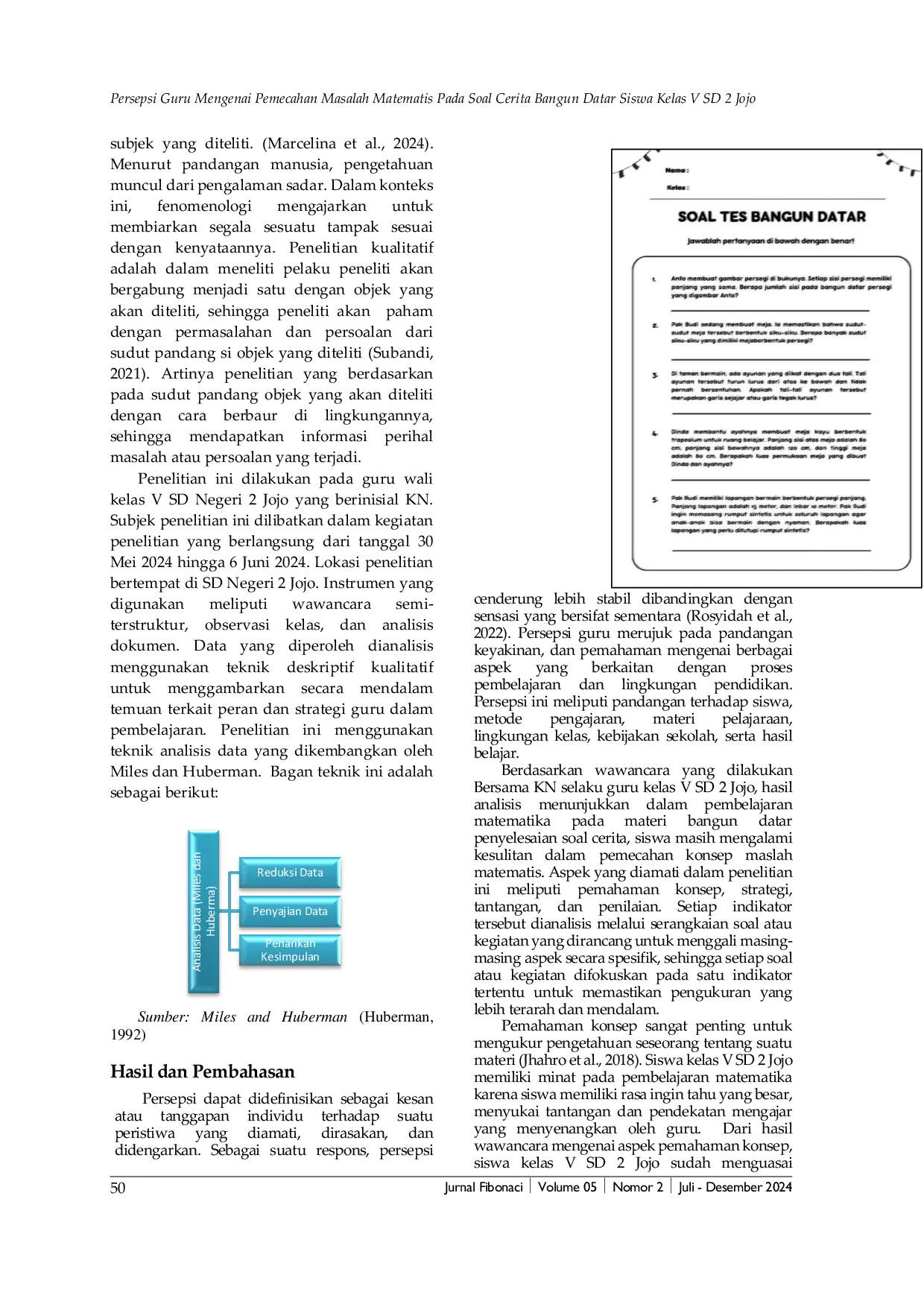 JURIS Persepsi Guru Mengenai Pemecahan Masalah Matematis Pada Soal Cerita Bangun Datar Siswa Kelas V SD 2 Jojo