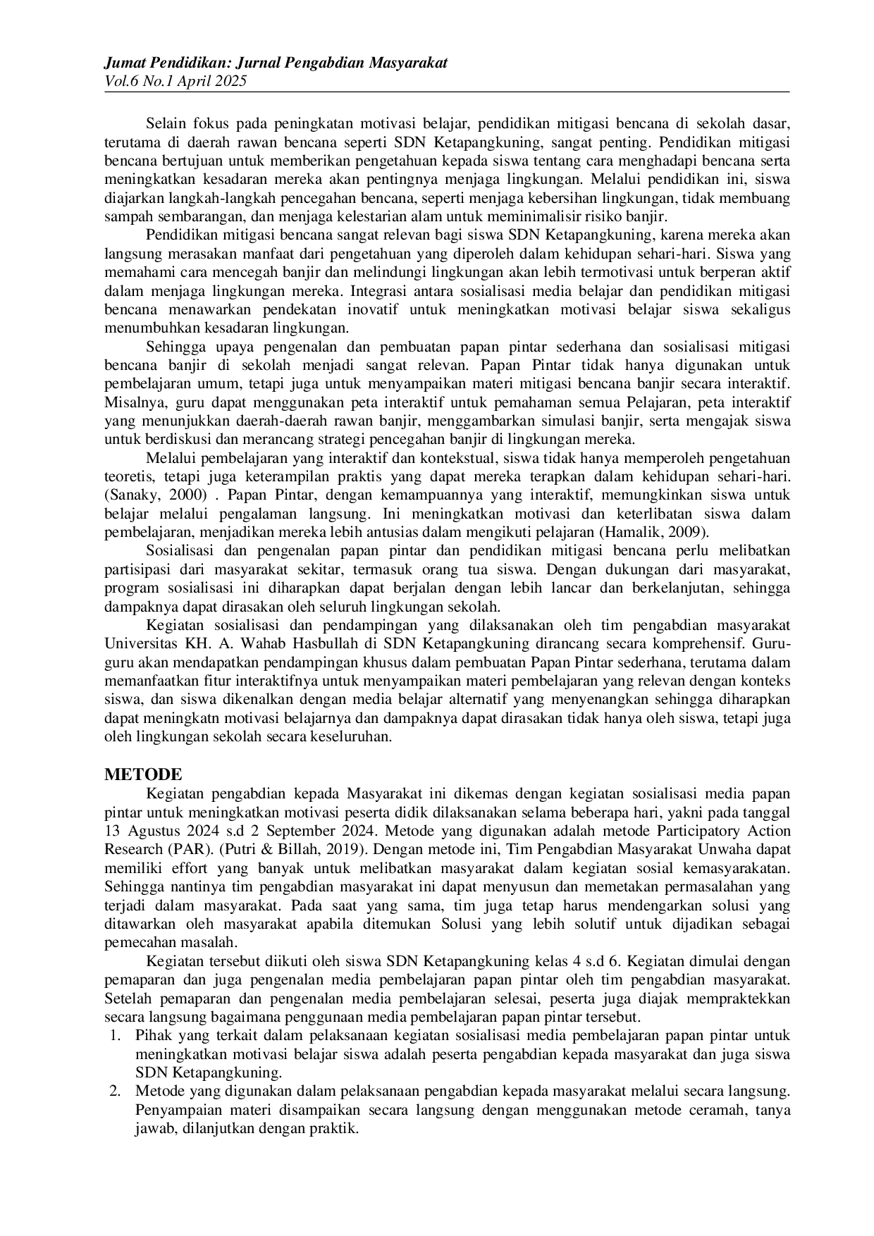 JURIS Peningkatan Motivasi Belajar Siswa Melalui Papan Pintar