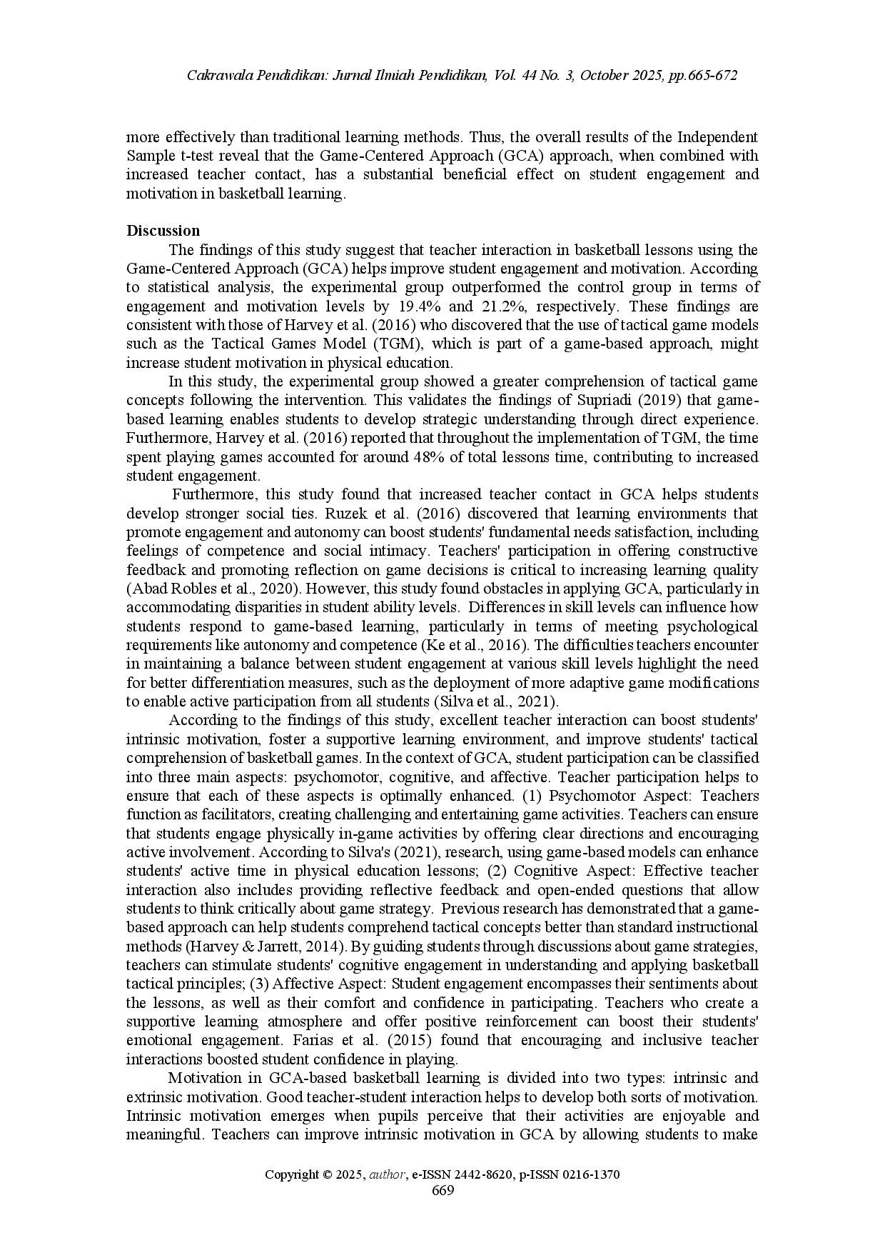 juris Teacher interaction enhances engagement and motivation in game centered basketball learning