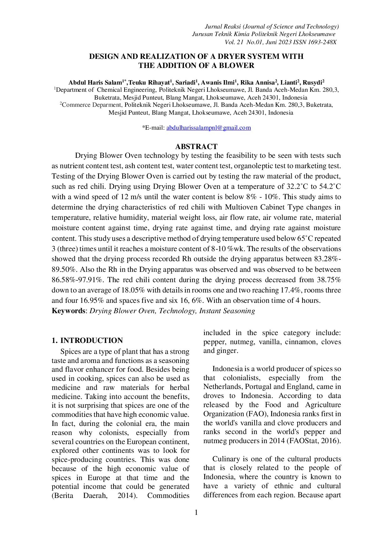 JURIS Design And Realization Of A Dryer System With The Addition Of A Blower
