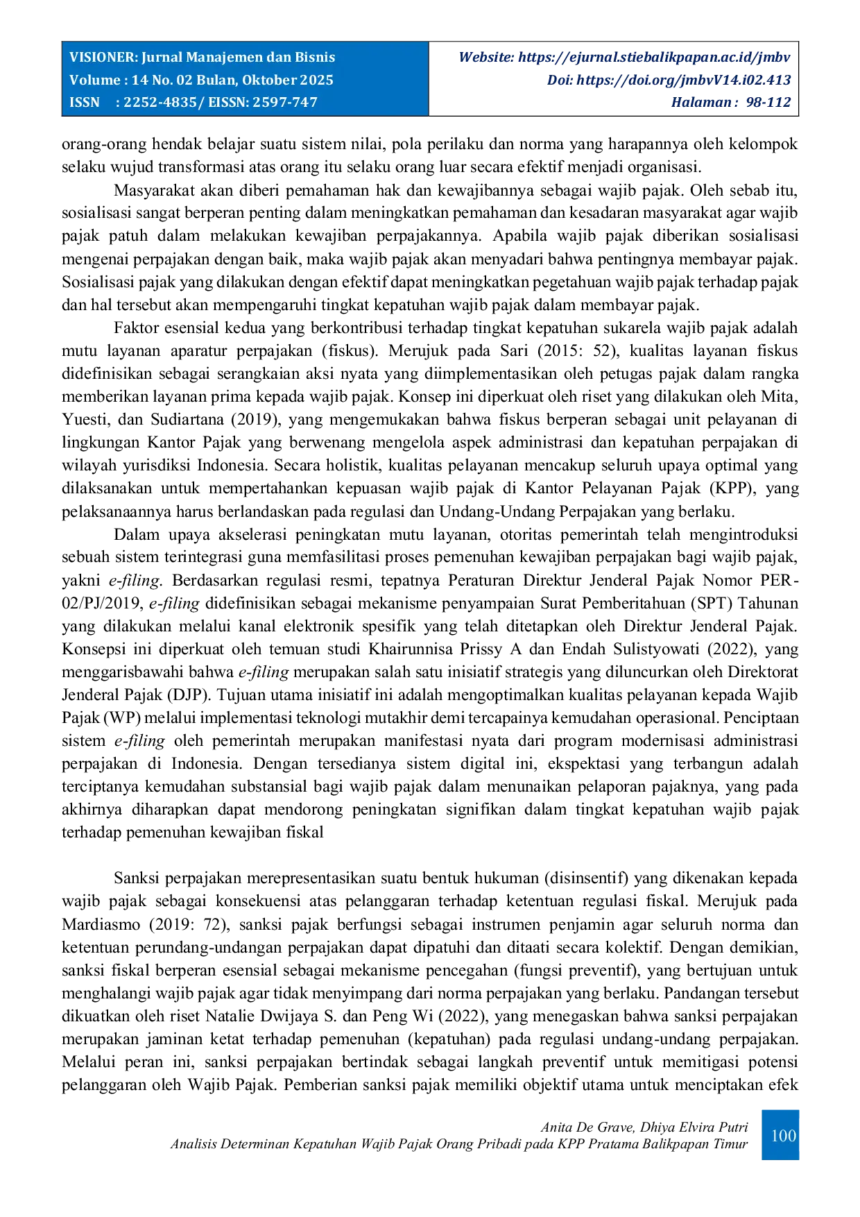 JURIS Analisis Determinan Kepatuhan Wajib Pajak Orang Pribadi pada KPP Pratama Balikpapan Timur