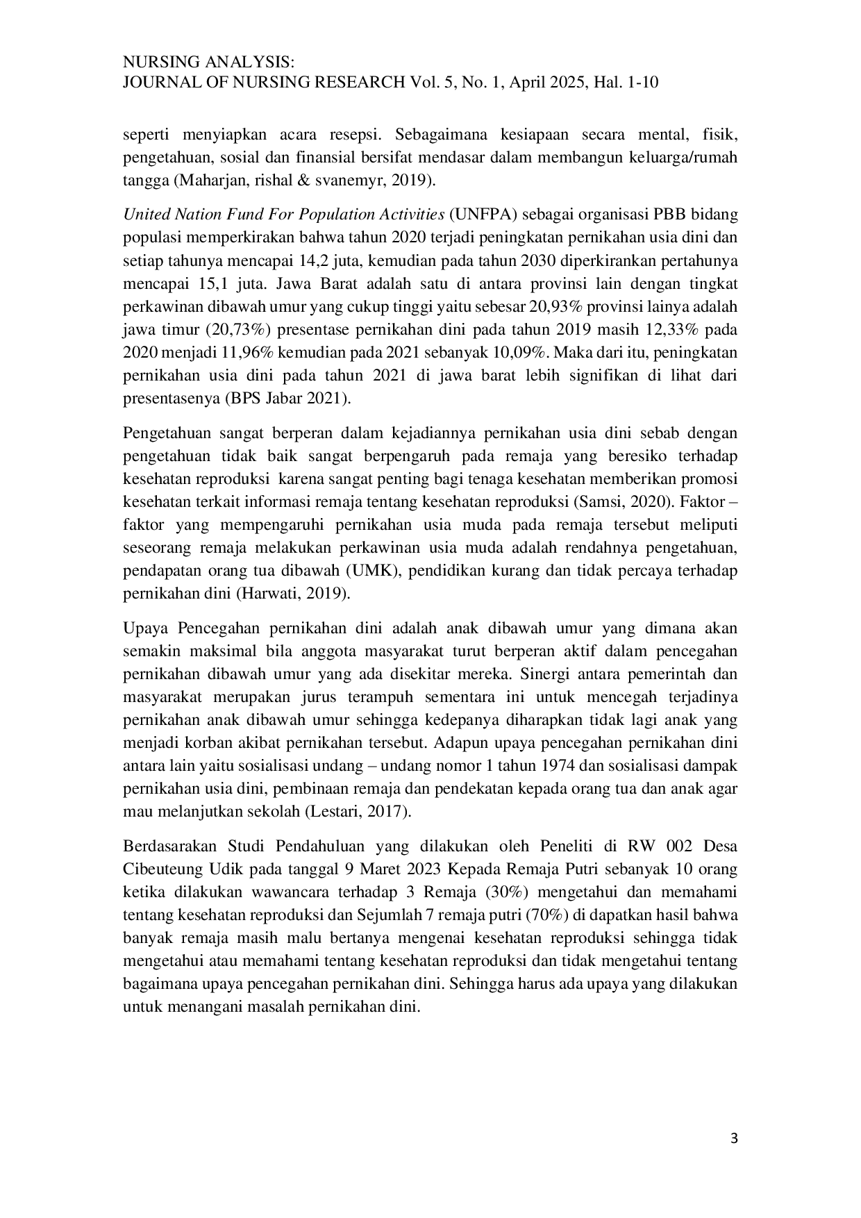 JURIS Hubungan Pengetahuan Kesehatan Reproduksi Dengan Pencegahan Pernikahan Dini Pada Remaja Putri Di Desa Cibeuteung Udik Kabupaten Bogor