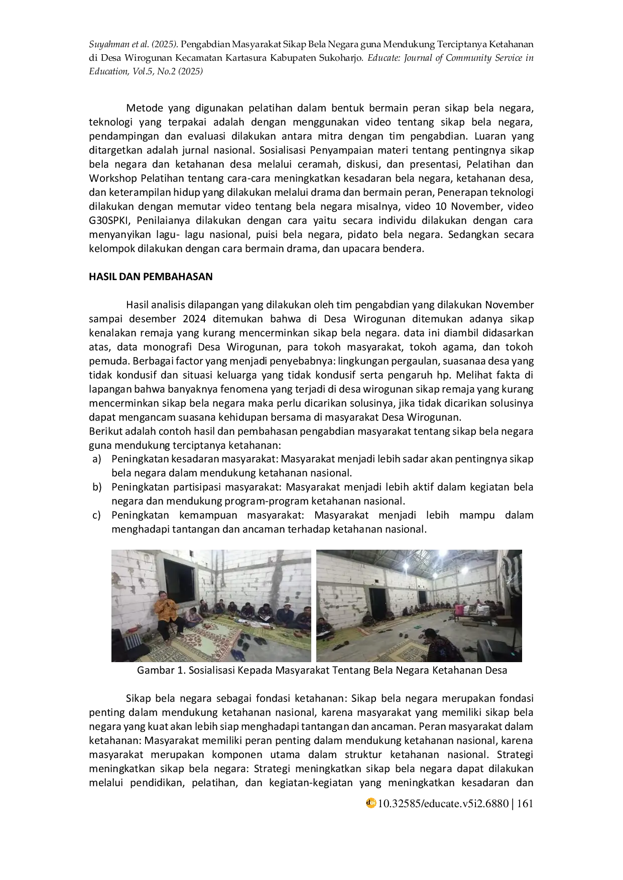 JURIS Pengabdian Masyarakat Sikap Bela Negara Guna Mendukung Terciptanya Ketahanan di Desa Wirogunan Kecamatan Kartasura Kabupaten Sukoharjo