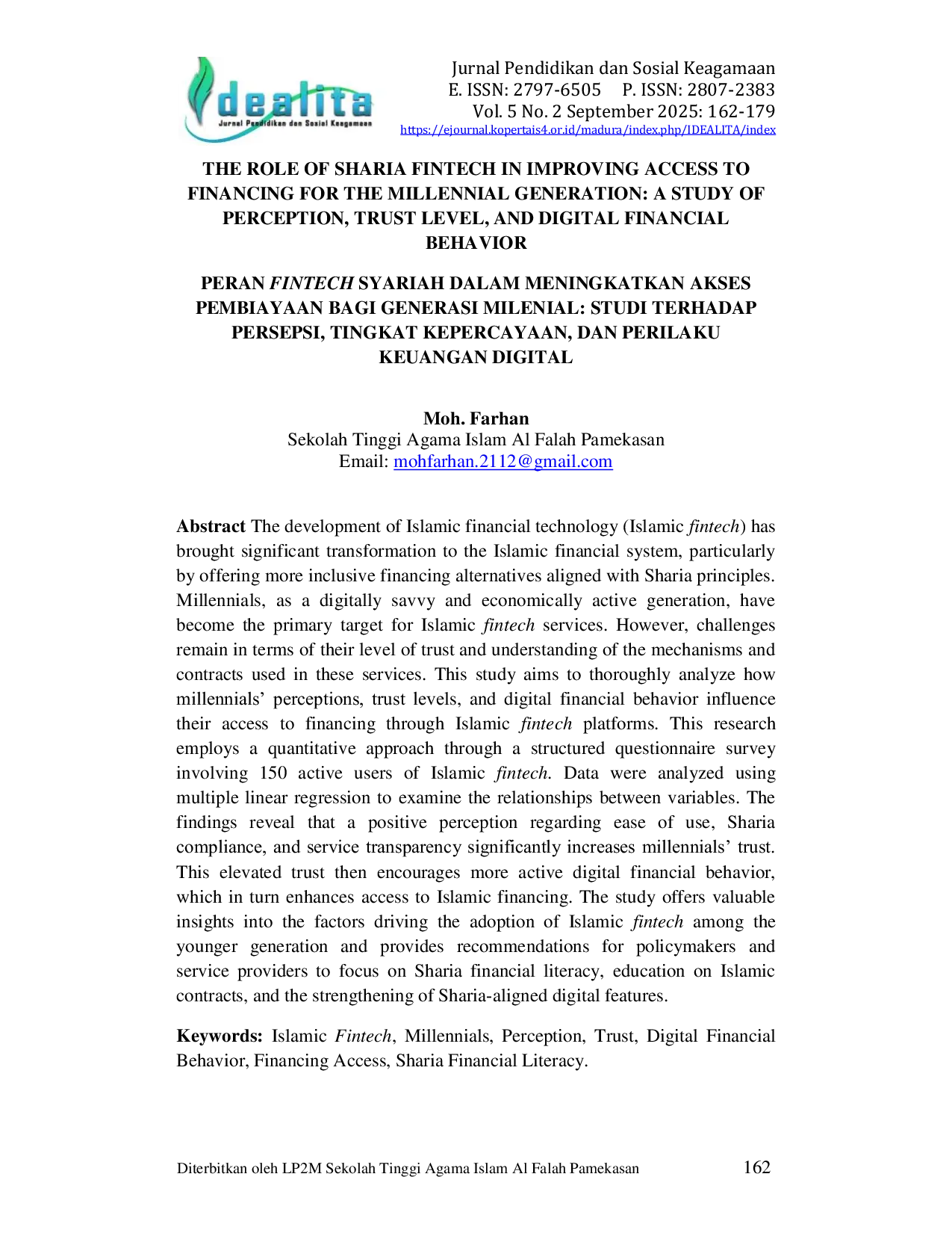 JURIS Peran Fintech Syariah dalam Meningkatkan Akses Pembiayaan Bagi Generasi Milenial Studi terhadap Persepsi Tingkat Kepercayaan dan Perilaku Keuangan Digital