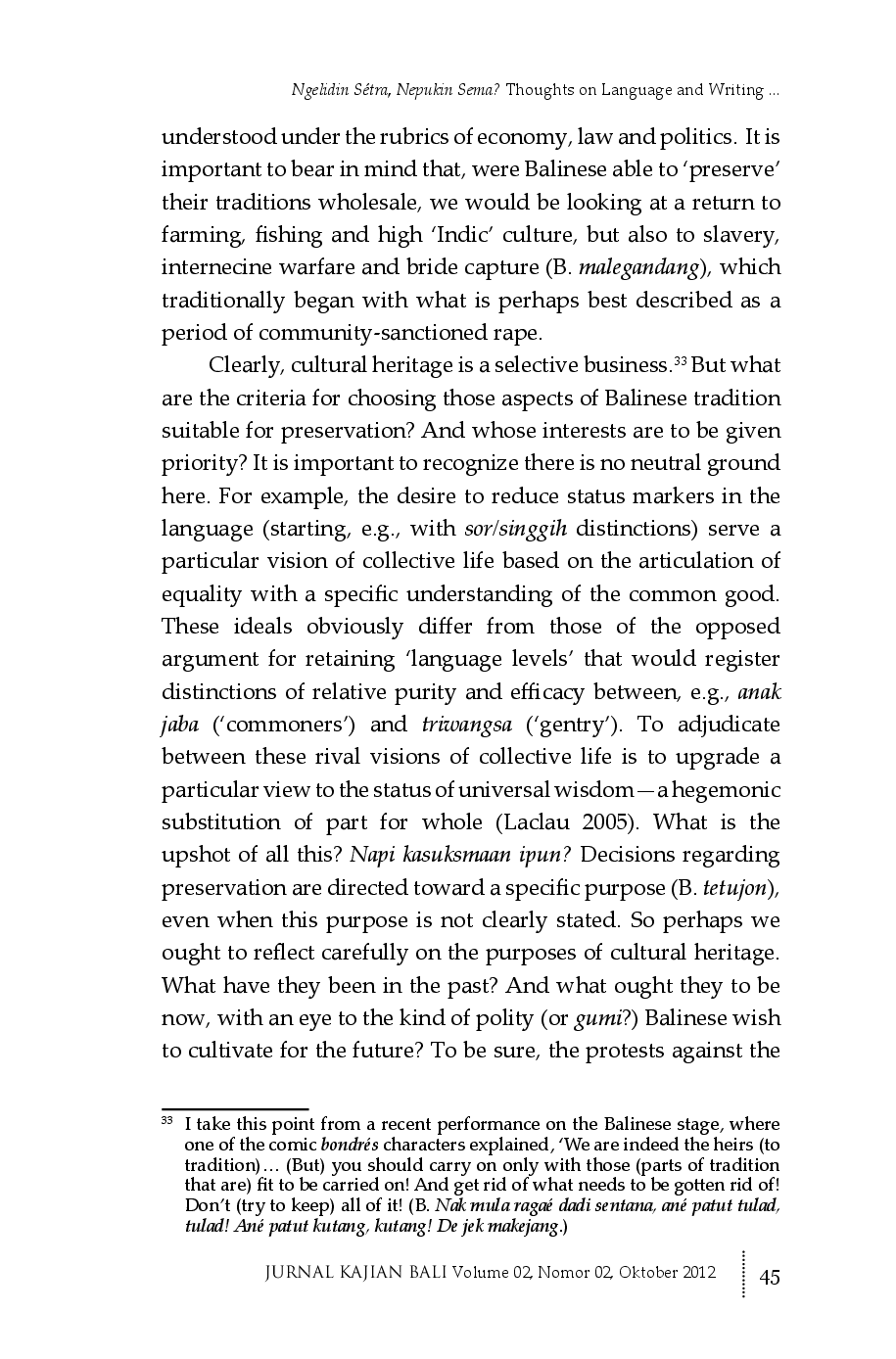 juris Ngelidin S tra Nepukin Sema Thoughts on Language and Writing in Contemporary Bali