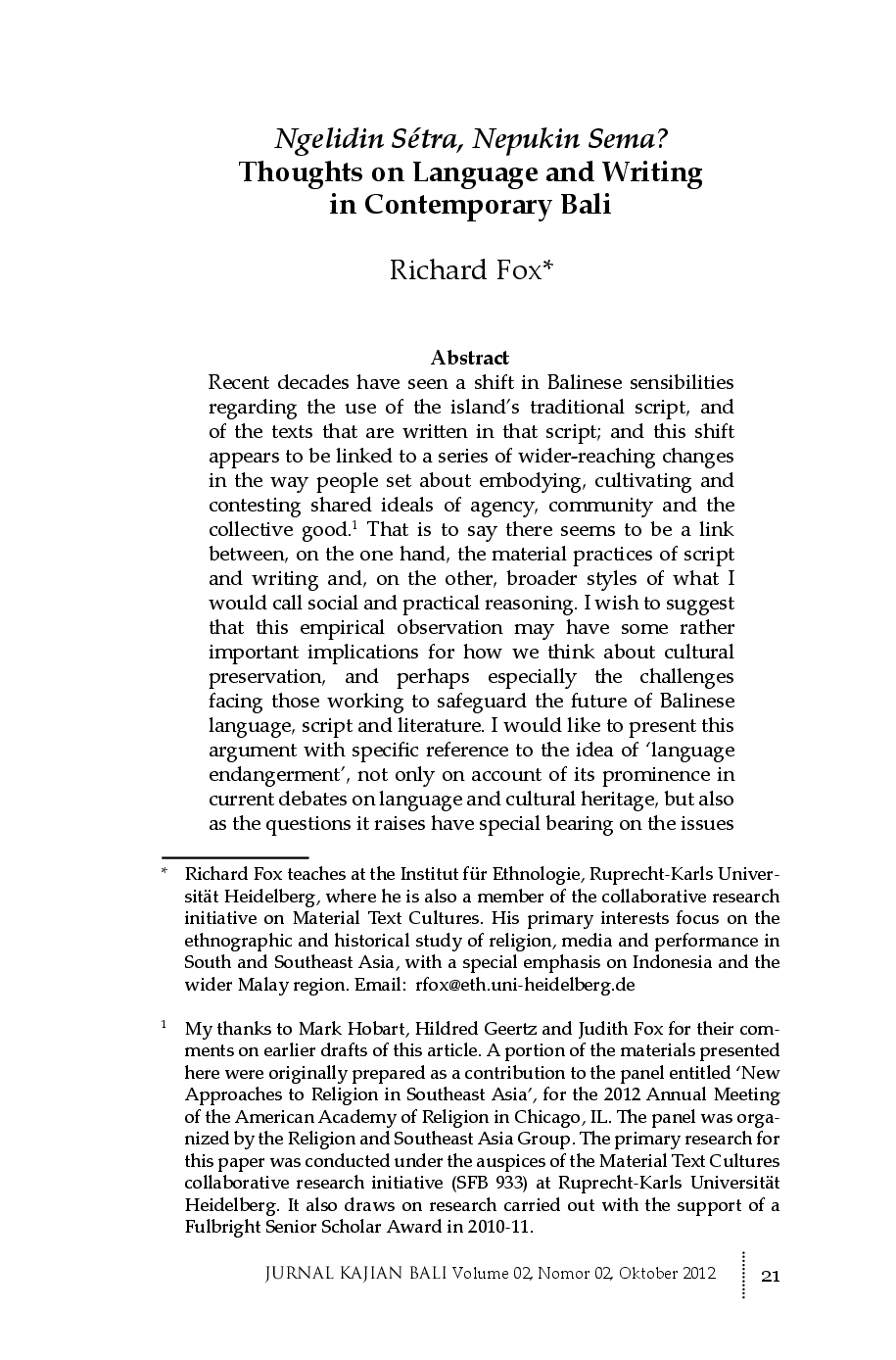 juris Ngelidin S tra Nepukin Sema Thoughts on Language and Writing in Contemporary Bali