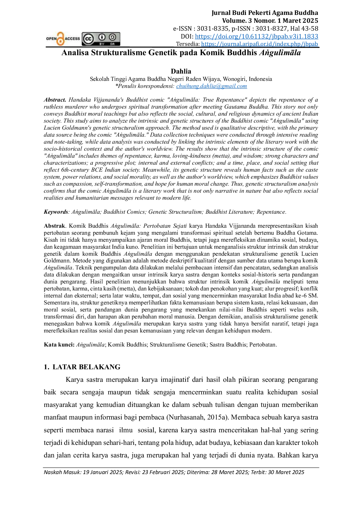 JURIS Analisa Strukturalisme Genetik pada Komik Buddhis AIgulimAla