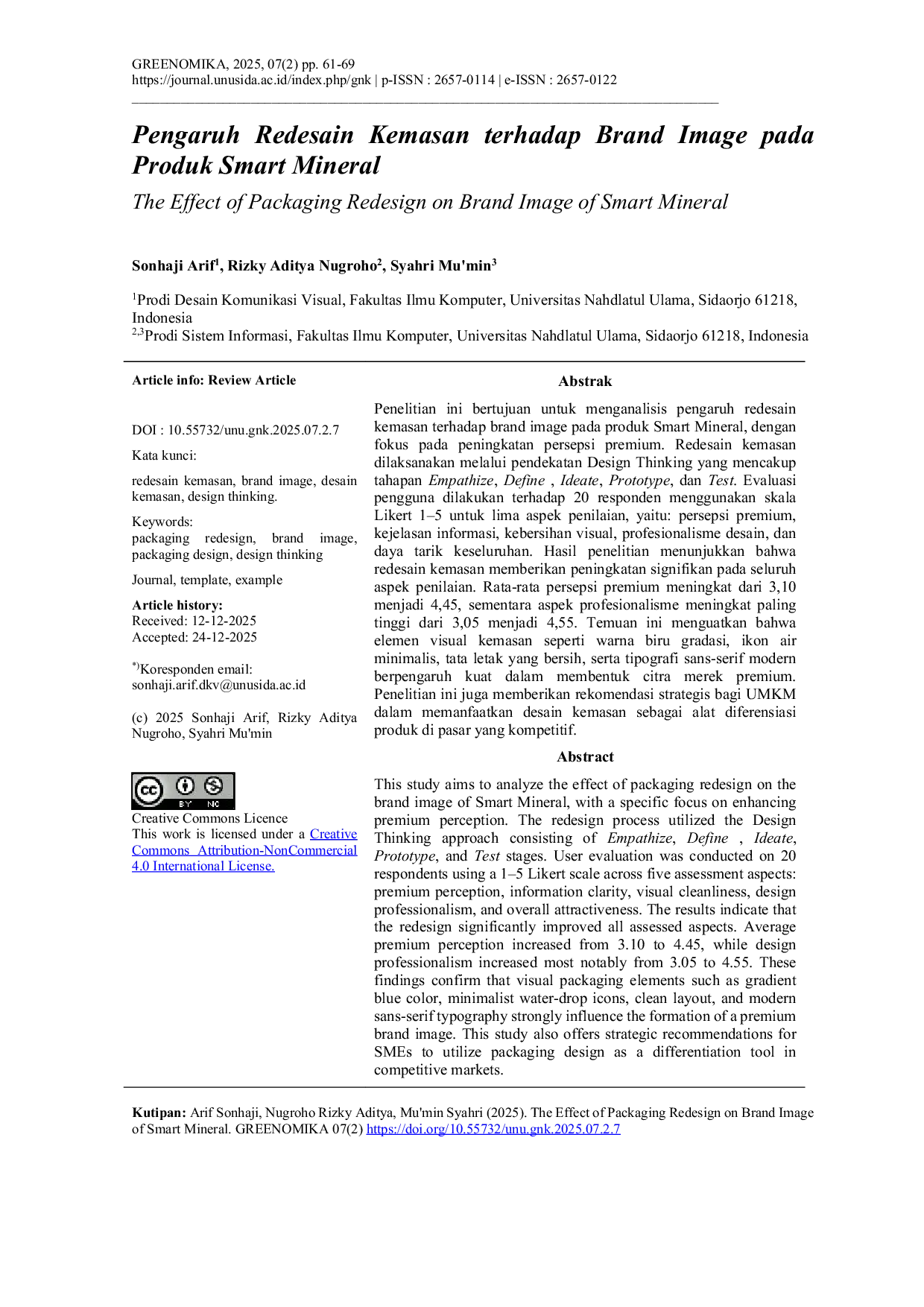 JURIS The Effect of Packaging Redesign on Brand Image of Smart Mineral