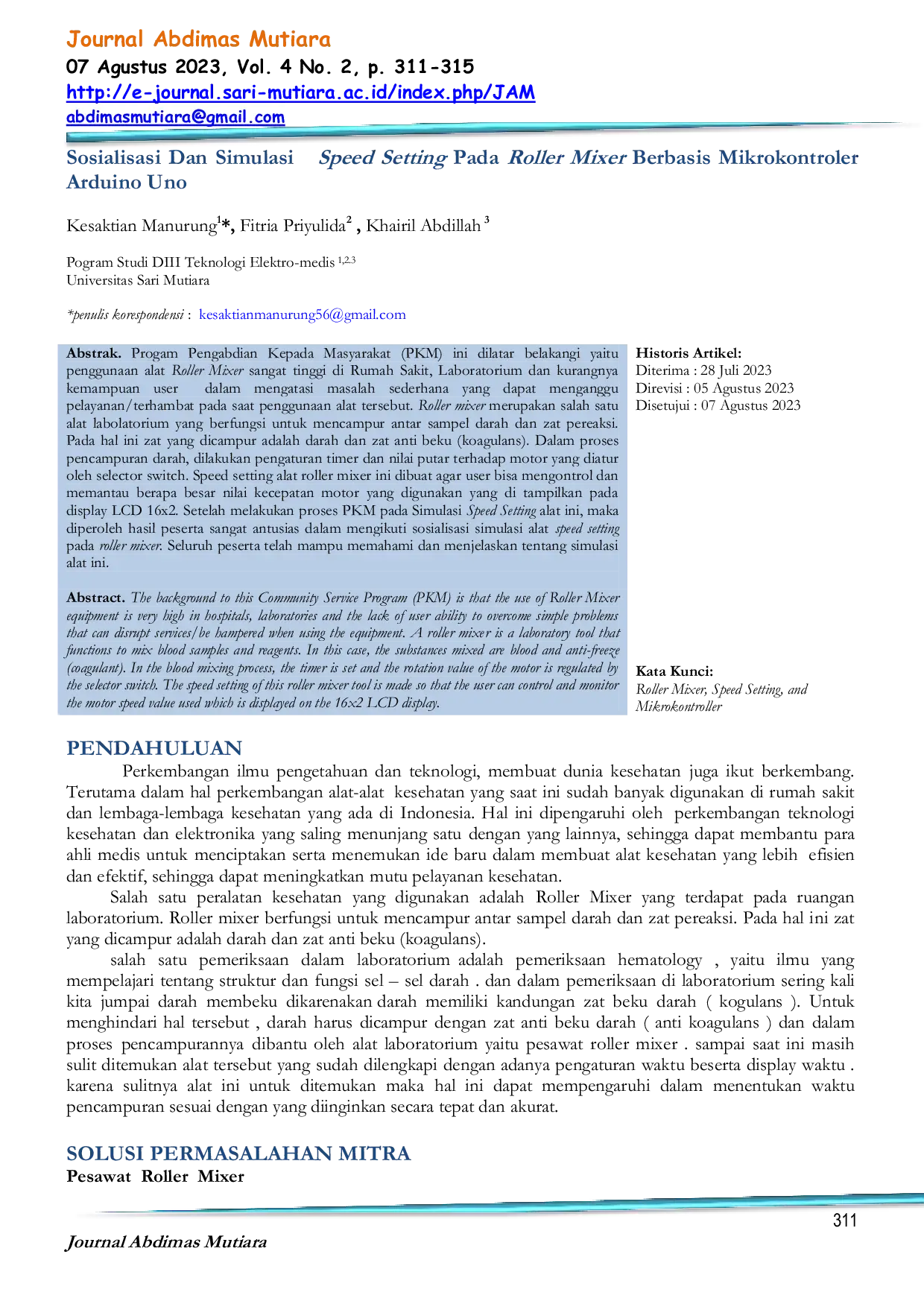 JURIS Sosialisasi Dan Simulasi Speed Setting Pada Roller Mixer Berbasis Mikrokontroler Arduino Uno