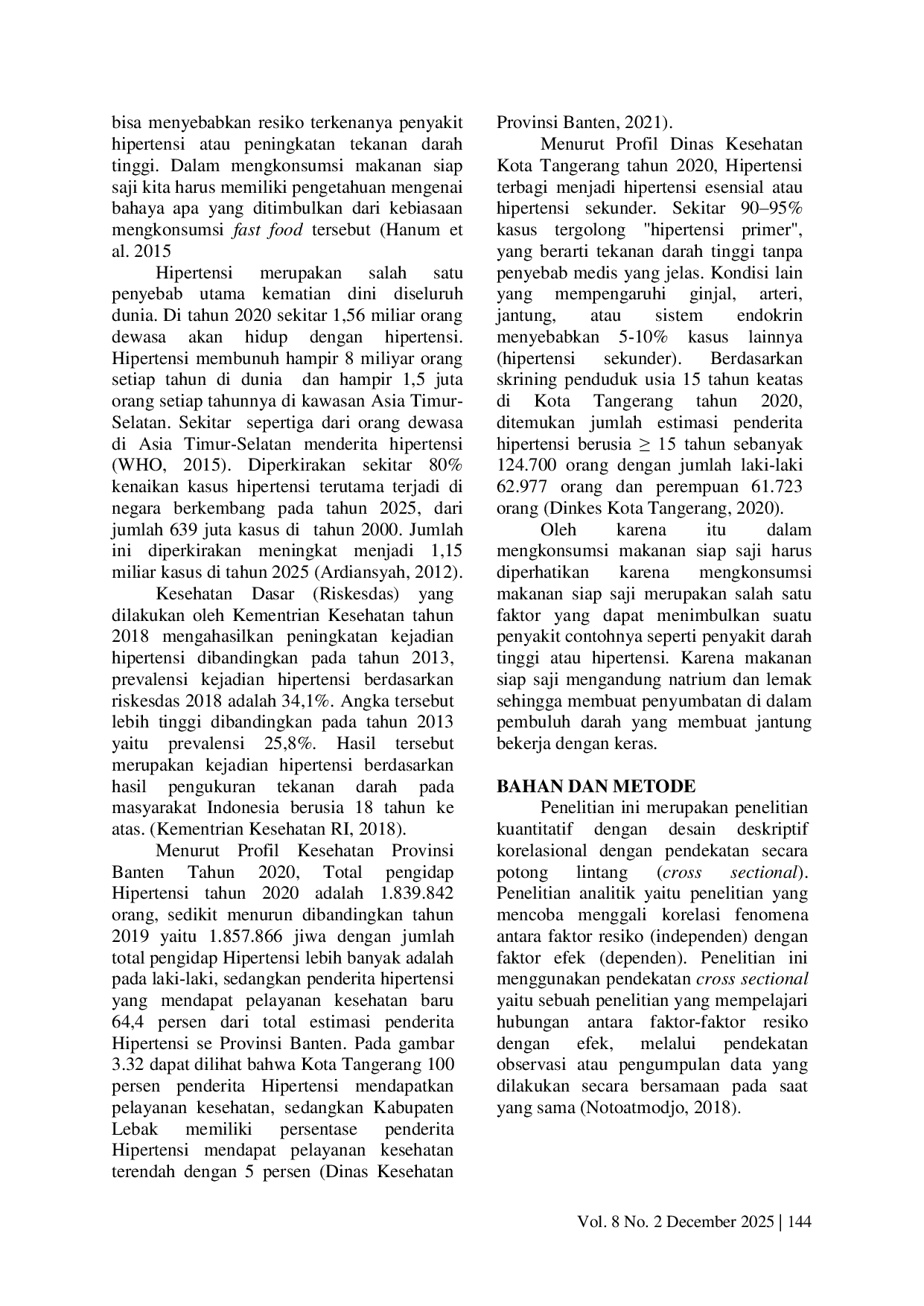 JURIS The Relationship Between Fast Food Consumption and the Incidence of Hypertension in Adults