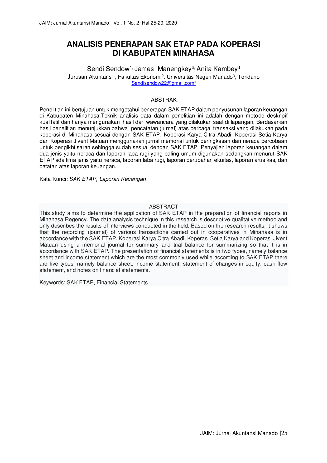 JURIS Analisis Penerapan Sak Etap Pada Koperasi Di Kabupaten Minahasa