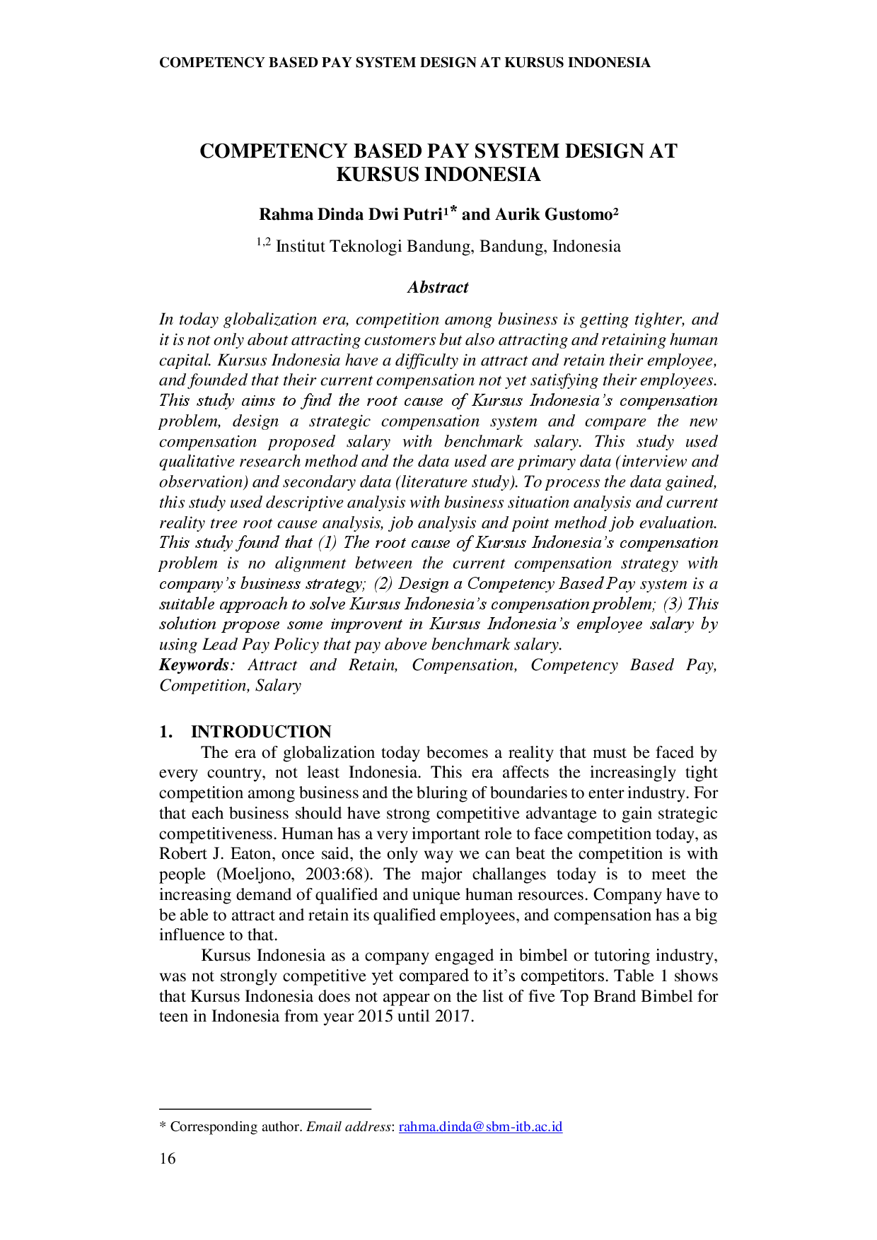 juris Competency Based Pay System Design at Kursus Indonesia