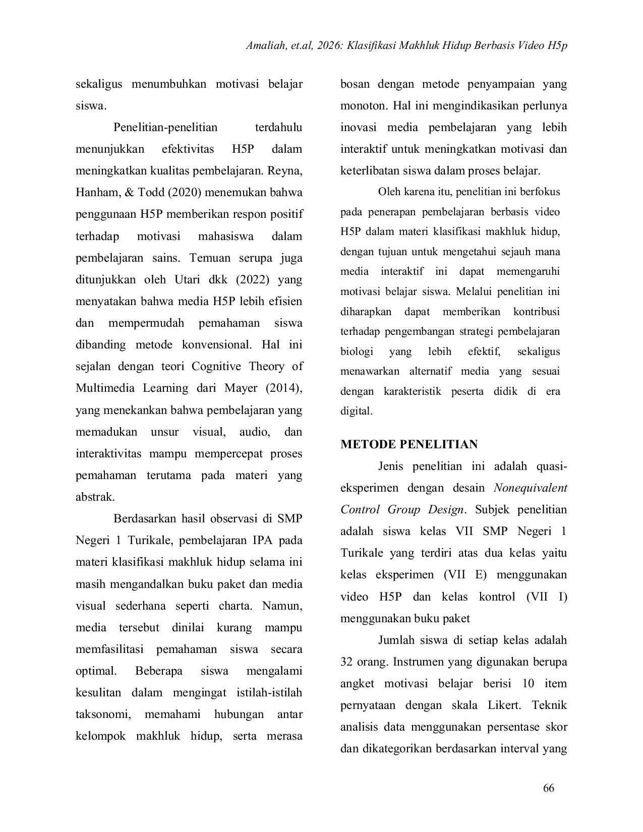 JURIS Pembelajaran Klasifikasi Makhluk Hidup Berbasis Video H5P Terhadap Motivasi Belajar Siswa Smp Negeri 1 Turikale