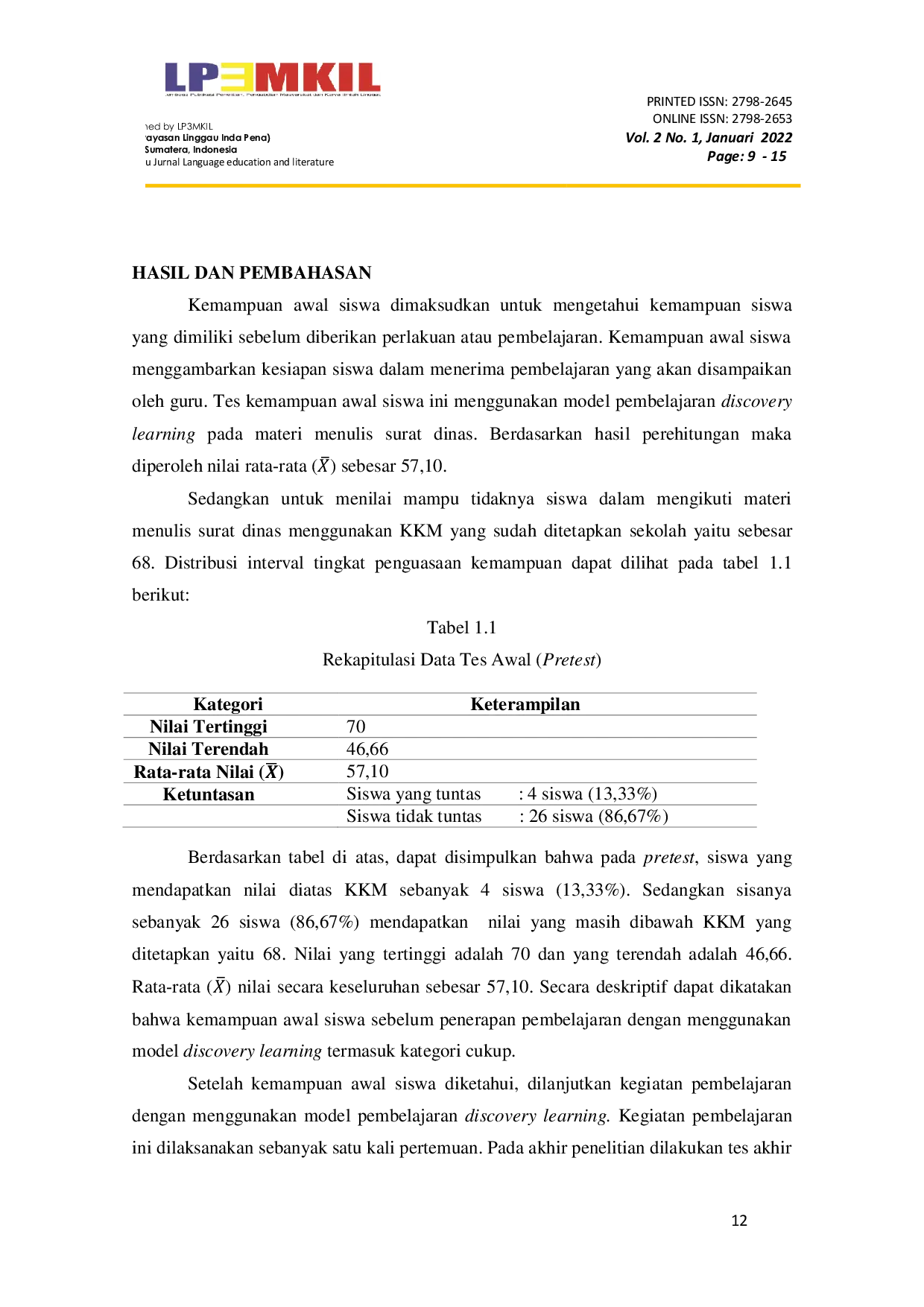 JURIS Penerapan Model Pembelajaran Discovery Learning pada Materi Surat Dinas Siswa Kelas VII SMP Negeri B Srikaton