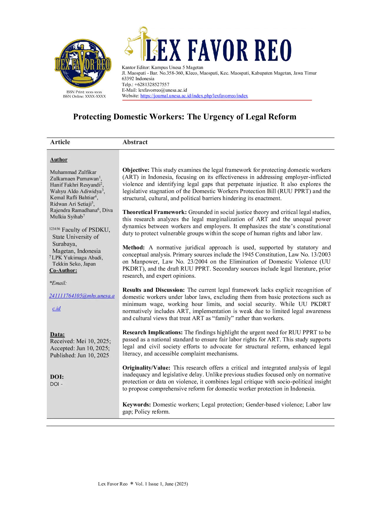 JURIS A article Protecting Domestic Workers The Urgency of Legal Reform