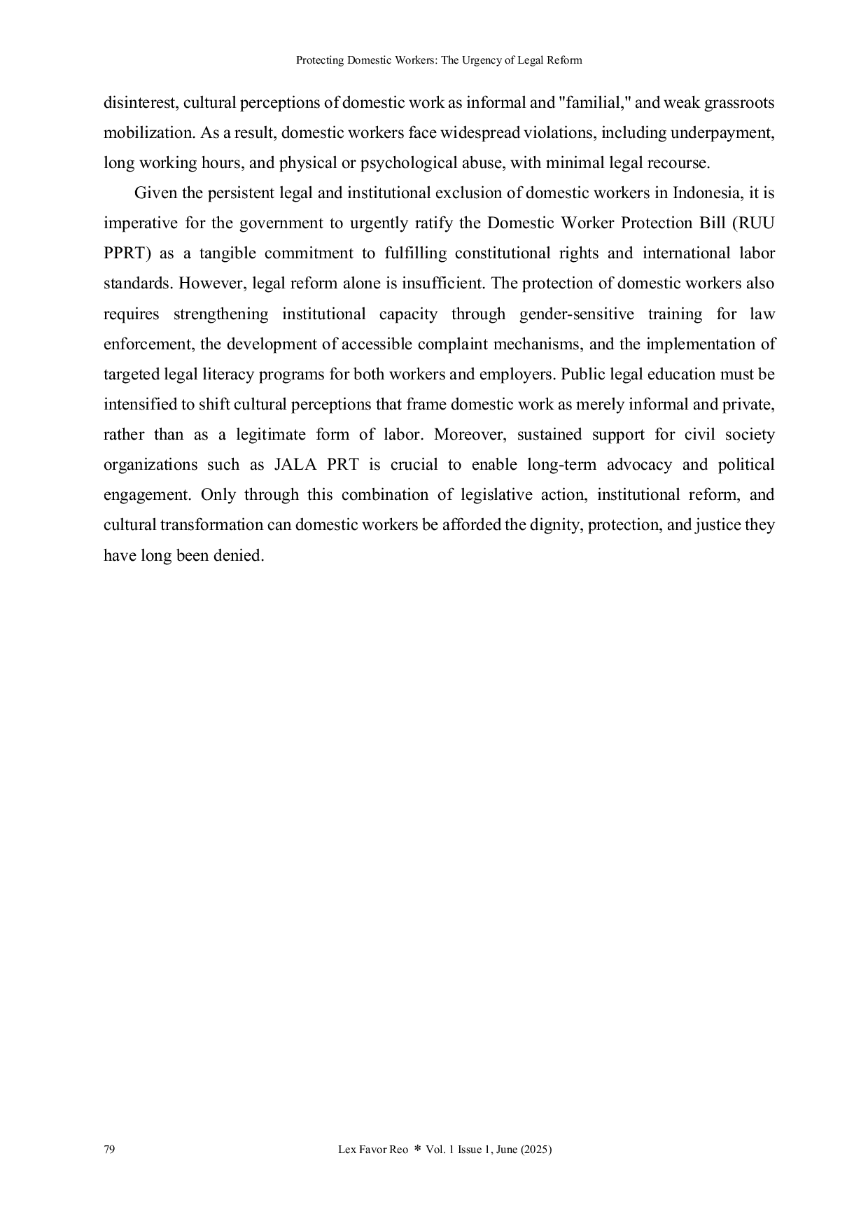 JURIS A article Protecting Domestic Workers The Urgency of Legal Reform