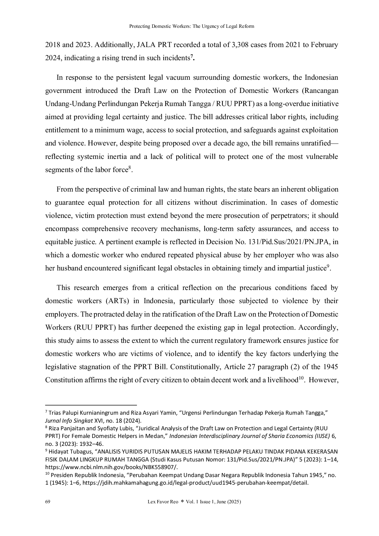 JURIS A article Protecting Domestic Workers The Urgency of Legal Reform