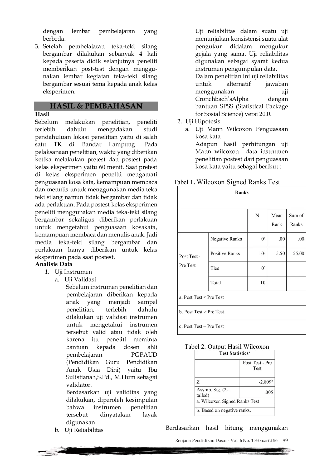 JURIS Pengaruh Teka Teki Silang Bergambar Terhadap Kemampuan Bahasa Anak Usia Dini Di Tk Bandar Lampung