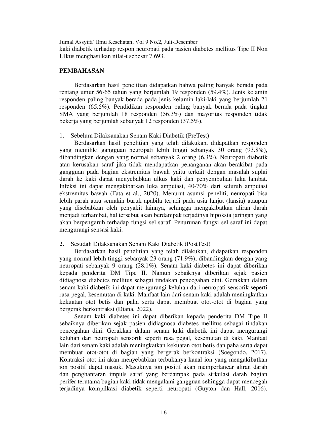 JURIS Pengaruh Senam Kaki Diabetik Terhadap Respon Neuropati Pada Pasien Diabetes Mellitus Tipe II Non Ulkus
