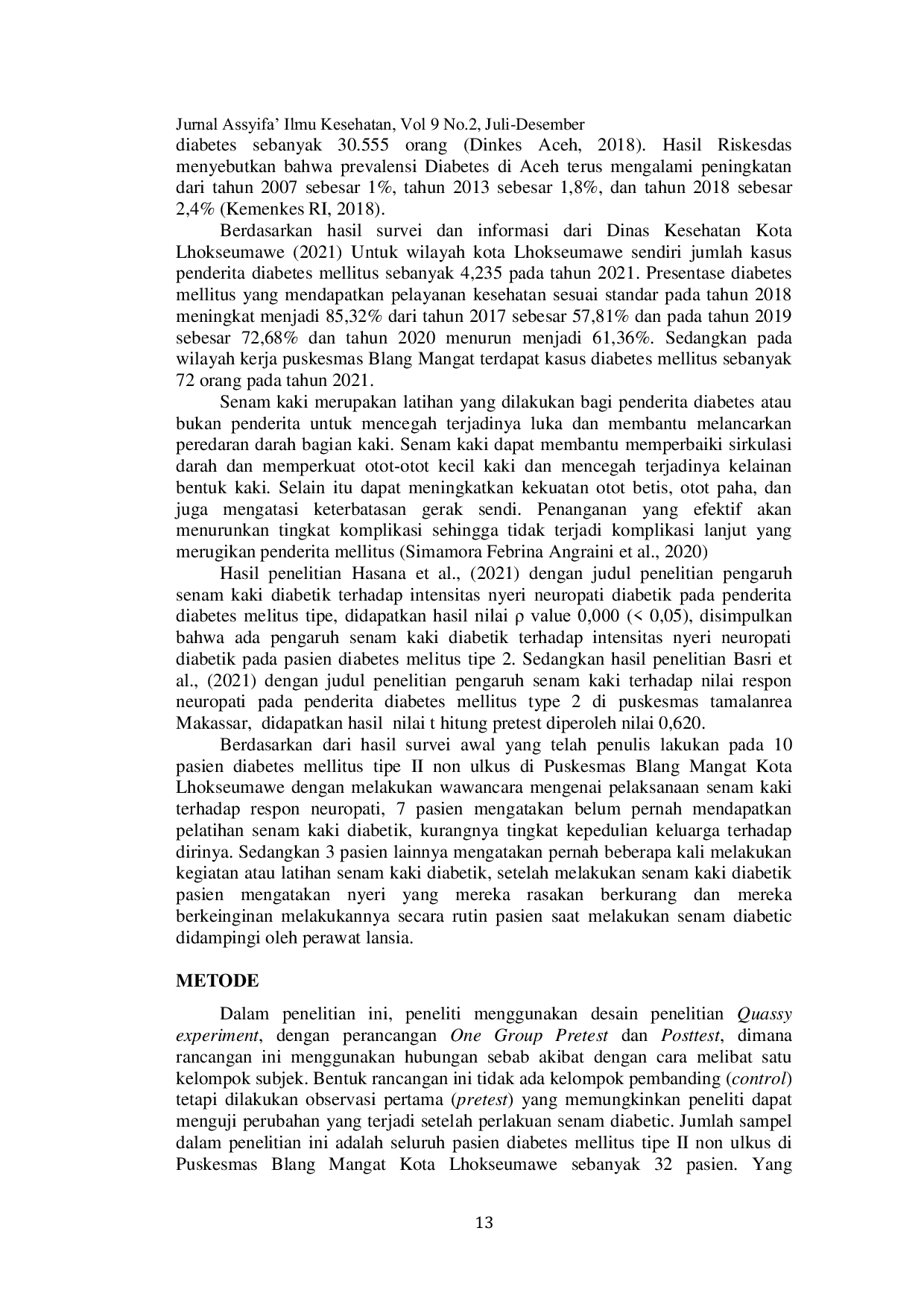 JURIS Pengaruh Senam Kaki Diabetik Terhadap Respon Neuropati Pada Pasien Diabetes Mellitus Tipe II Non Ulkus