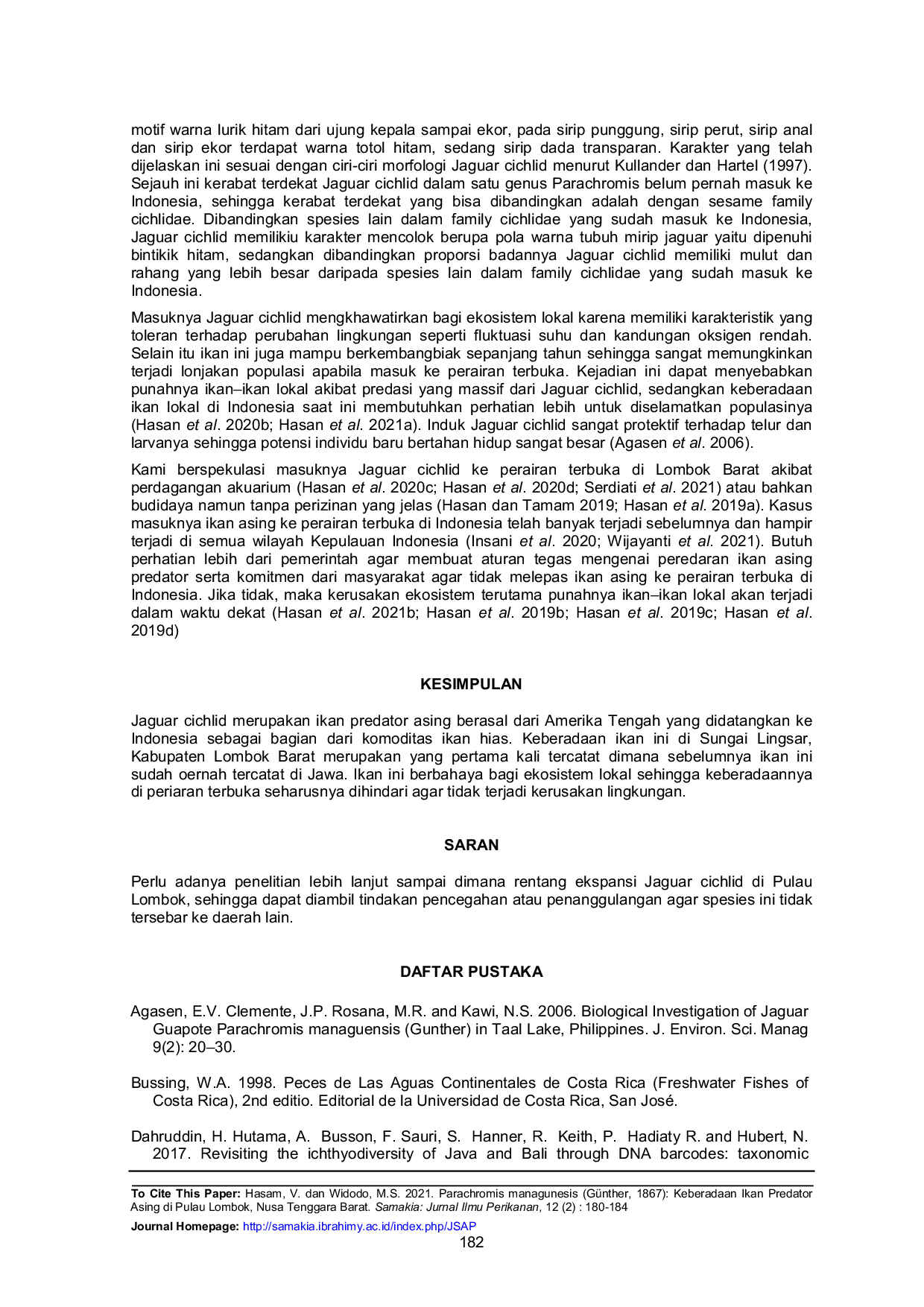 JURIS Parachromis managunesis G nther 1867 Keberadaan Ikan Predator Asing di Pulau Lombok Nusa Tenggara Barat Jaguar chiclid di Lombok