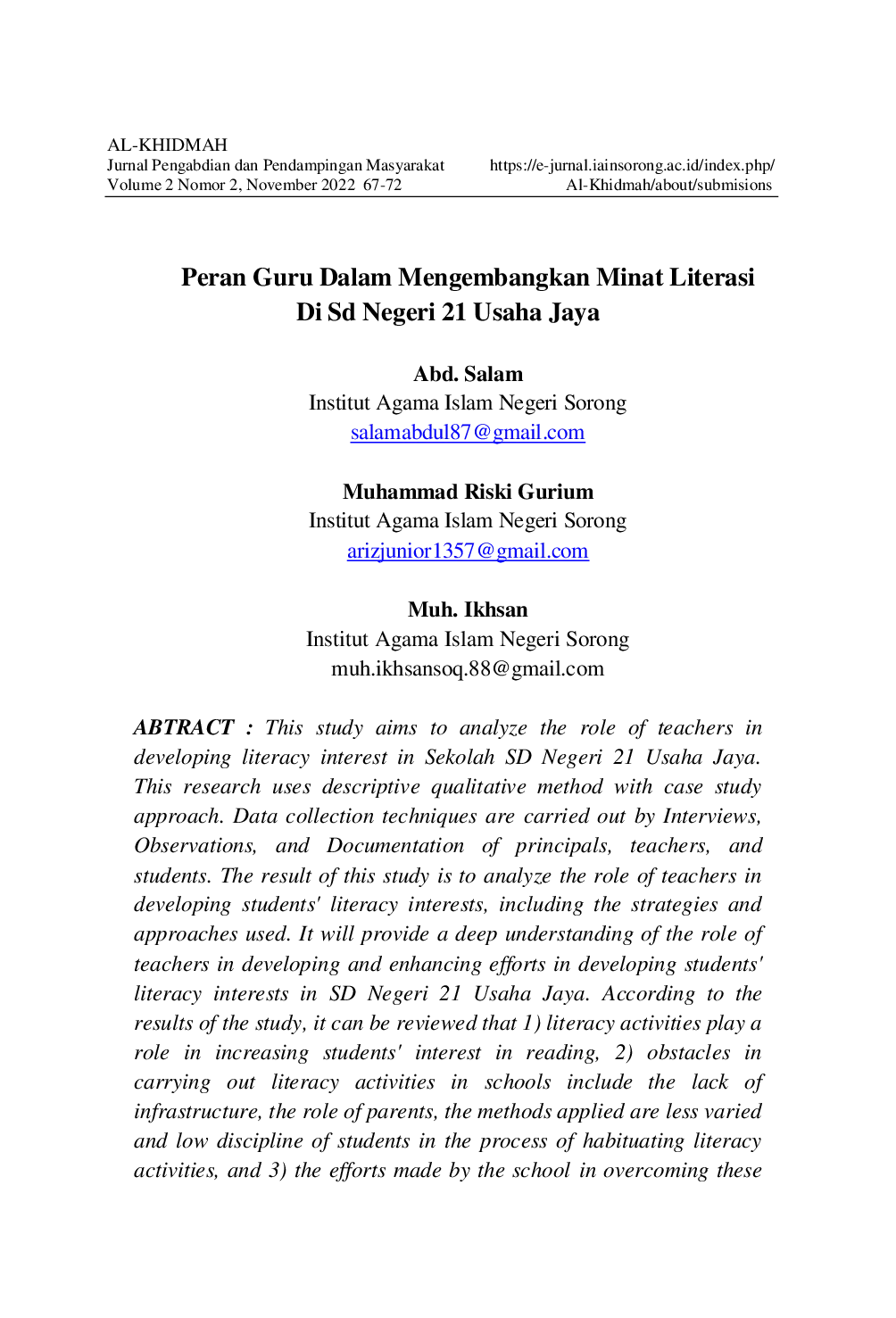 JURIS Peran Guru Dalam Mengembangkan Minat Literasi Di Sd Negeri 21 Usaha Jaya