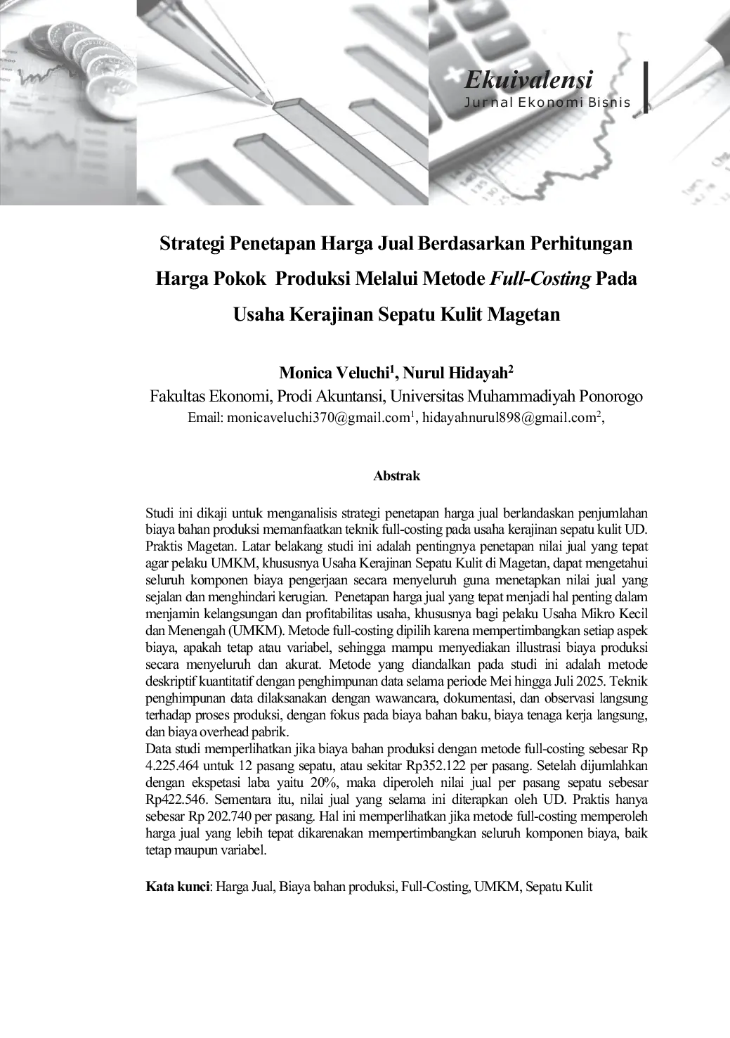 JURIS Strategi Penetapan Harga Jual Berdasarkan Perhitungan Harga Pokok Produksi dengan Metode Full Costing pada Usaha Kerajinan Sepatu Kulit UD Praktis Magetan