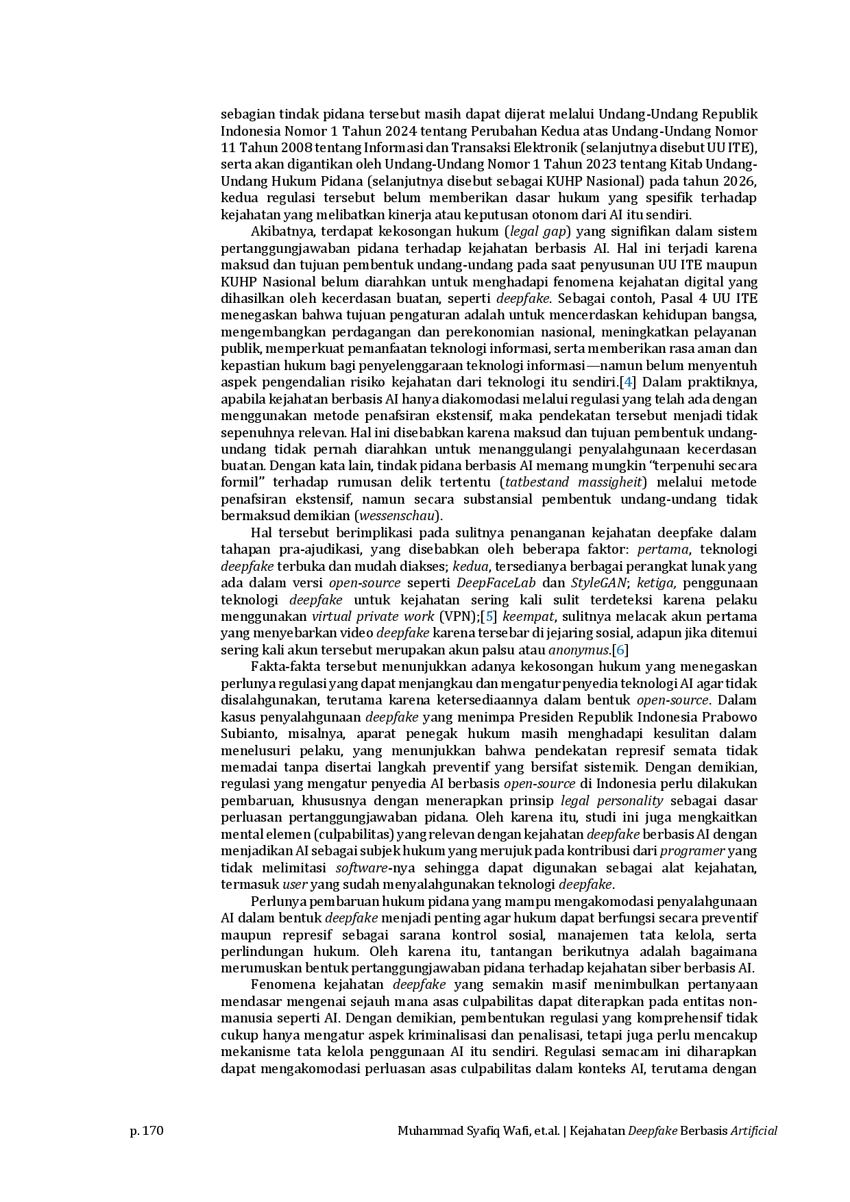 juris Artificial Intelligence Based Deepfake Crimes A Conception of Culpability Principle as a Criminal Liability Reform