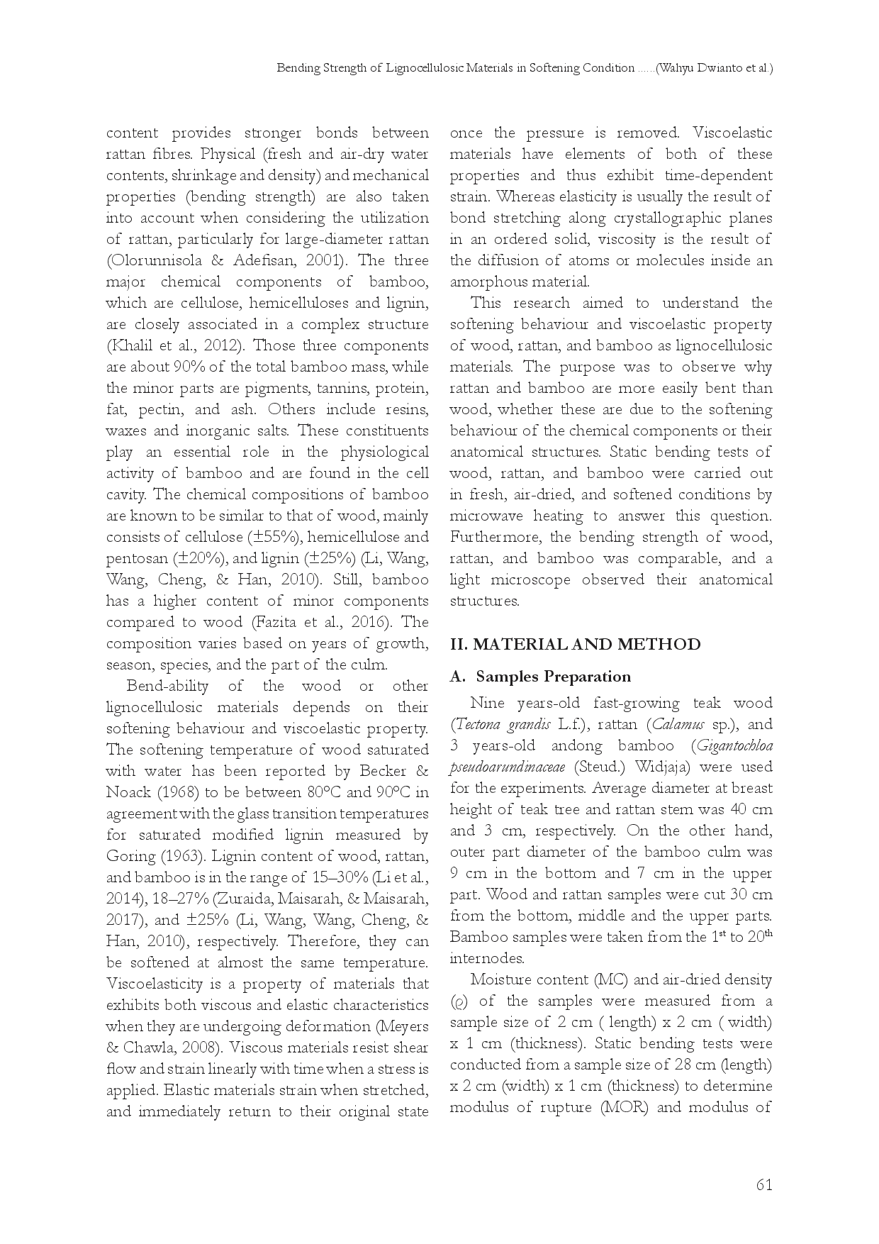 juris Bending Strength of Lignocellulosic Materials in Softening Condition