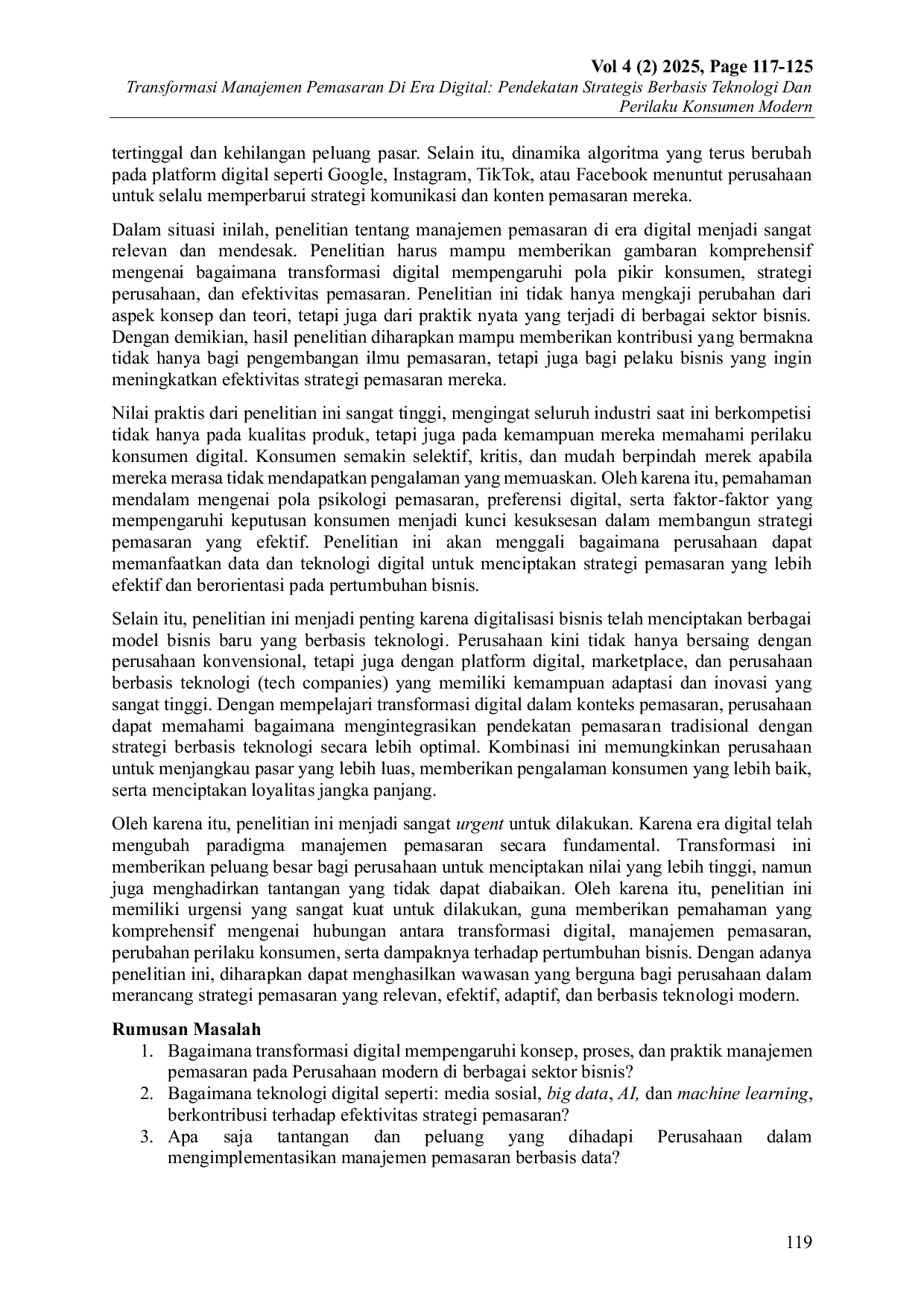 JURIS Transformasi Manajemen Pemasaran Di Era Digital Pendekatan Strategis Berbasis Teknologi Dan Perilaku Konsumen Modern